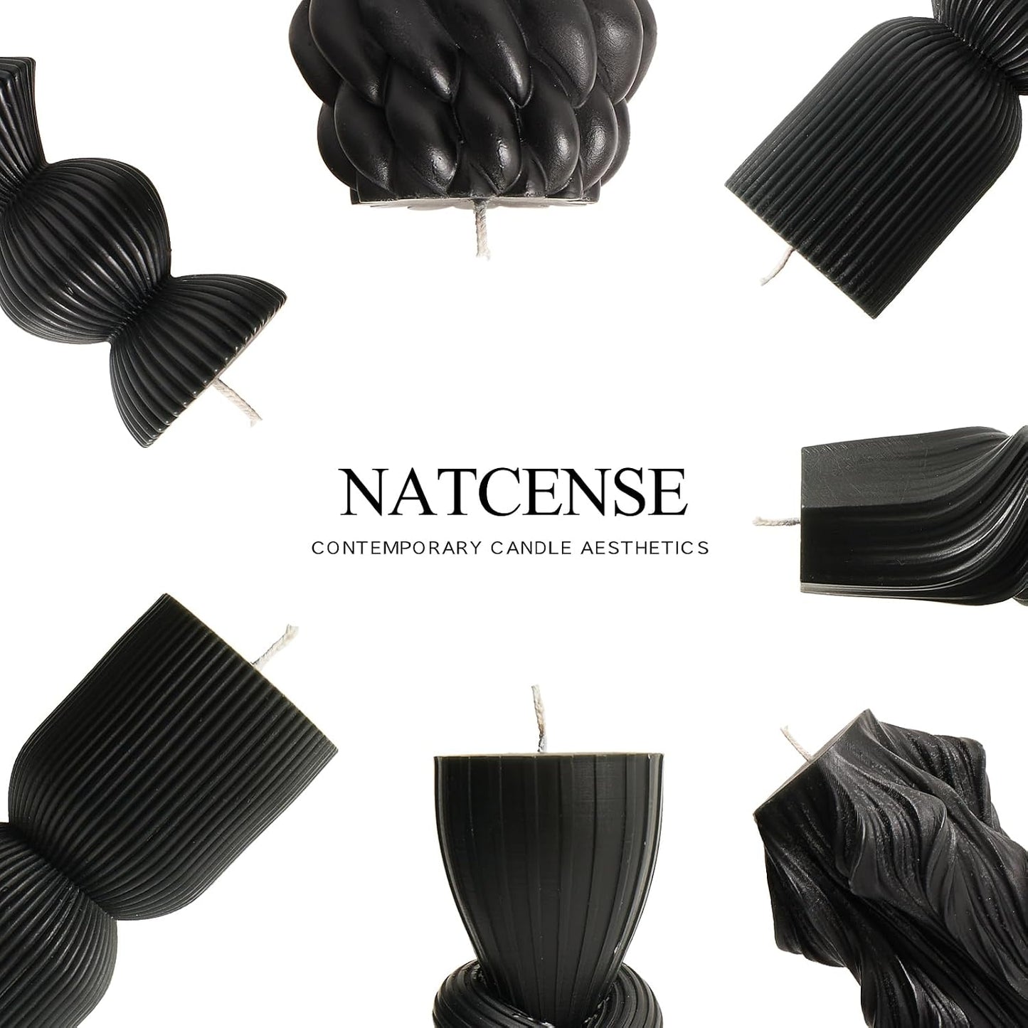 7-Pack Pillar Candles - Soy Wax Handmade Ribbed Candles for Home Decor, Housewarming Gift, Shelf & Table Decor - Aesthetic Modern Candles Set (Black)
