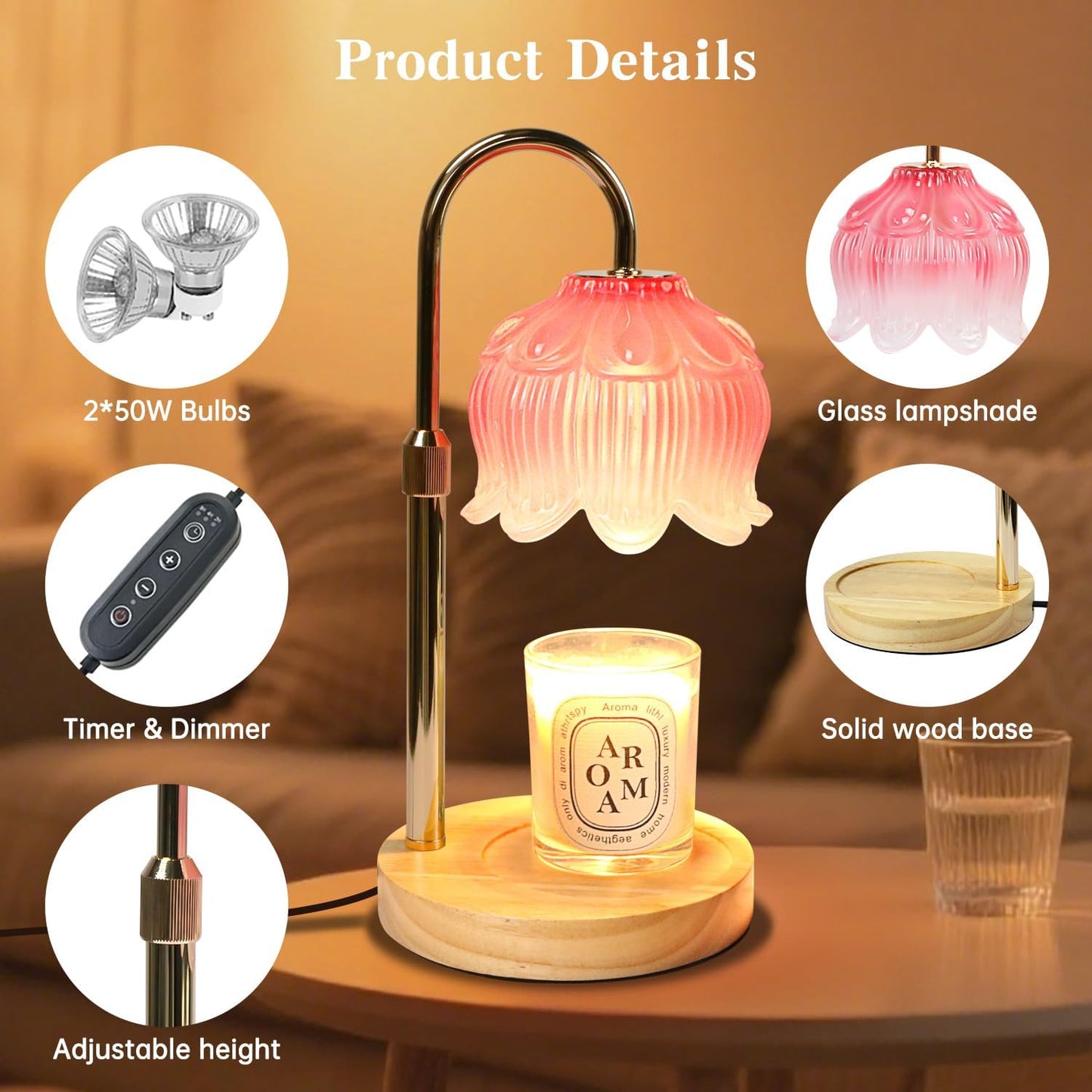 GEEZO Fragrance Candle Warmer Lamp,Electric Candle Warmer with Timer & Dimmer,Mom Christmas Birthday Gifts for Women, House Warming Gifts New Home Bedroom Decor