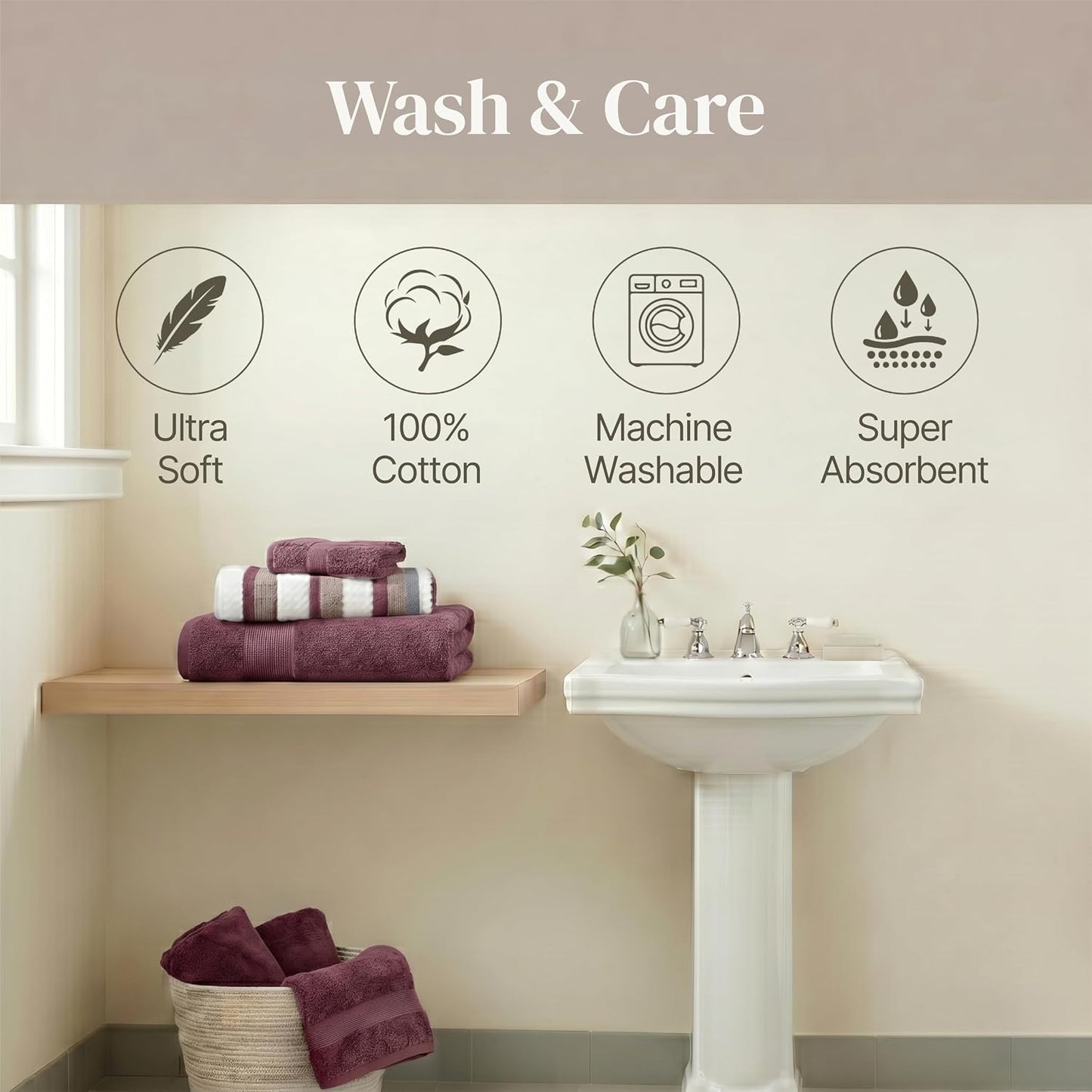 Modern Threads Pax 6-Piece Reversible Yarn Dyed Jacquard Towel Set - Bath Towels, Hand Towels, & Washcloths - Super Absorbent & Quick Dry - 100% Combed Cotton, Rosewood