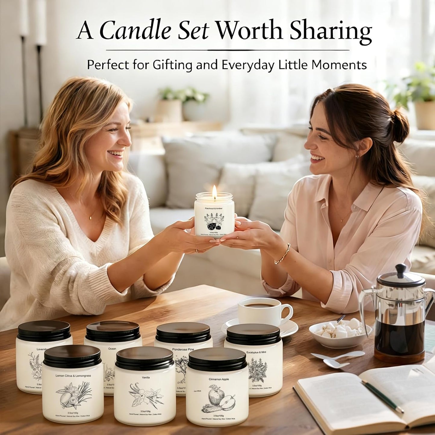 Scented Candles for Home, 8 Pack Soy Wax Gift Set for Women, Aromatherapy Candles, Lavender, Vanilla, Eucalyptus Mint, Ocean