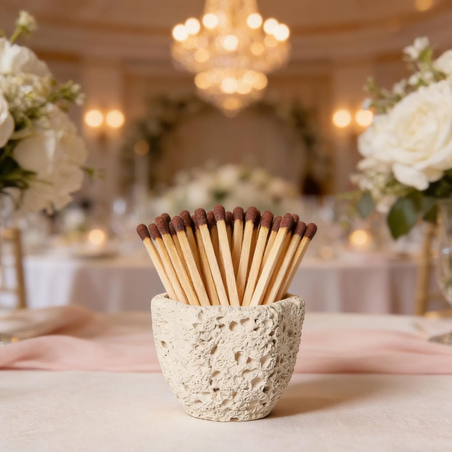Match Holder with 3 Striker Pads Concrete Decorative Fireplace Match Dispenser Matchstick Organizer Wedding Cute Candles Matches in a Jar for Camping Home Parlor Bathroom Kitchen, Matches Not Included