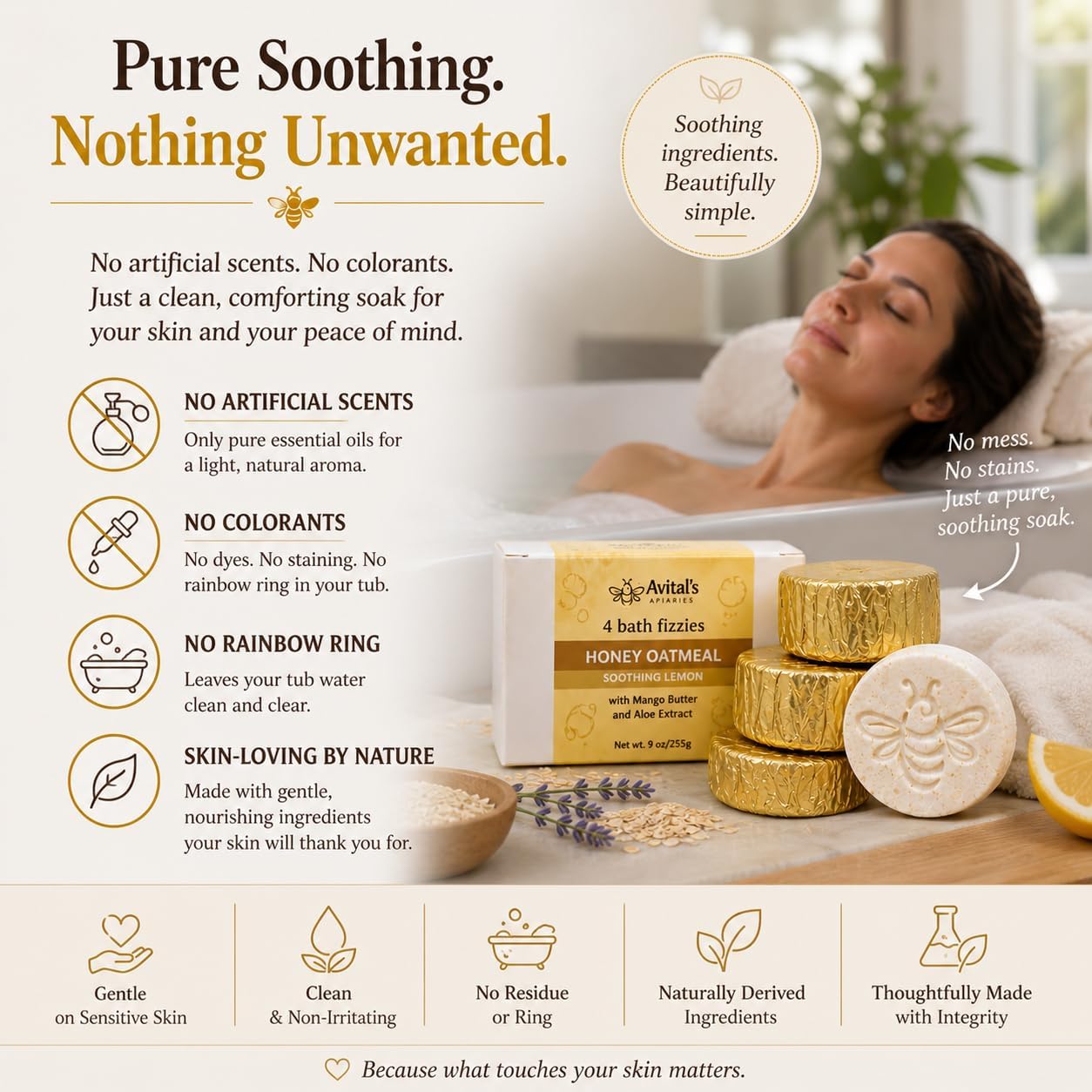 Colloidal Oatmeal Bath Bombs for Dry & Sensitive Skin – Honey Oatmeal Bath Fizzies with Mango Butter & Aloe – Soothing Natural Bath Bomb Set – Lavender and Lemongrass Handmade Bath Bombs (4 Pack)