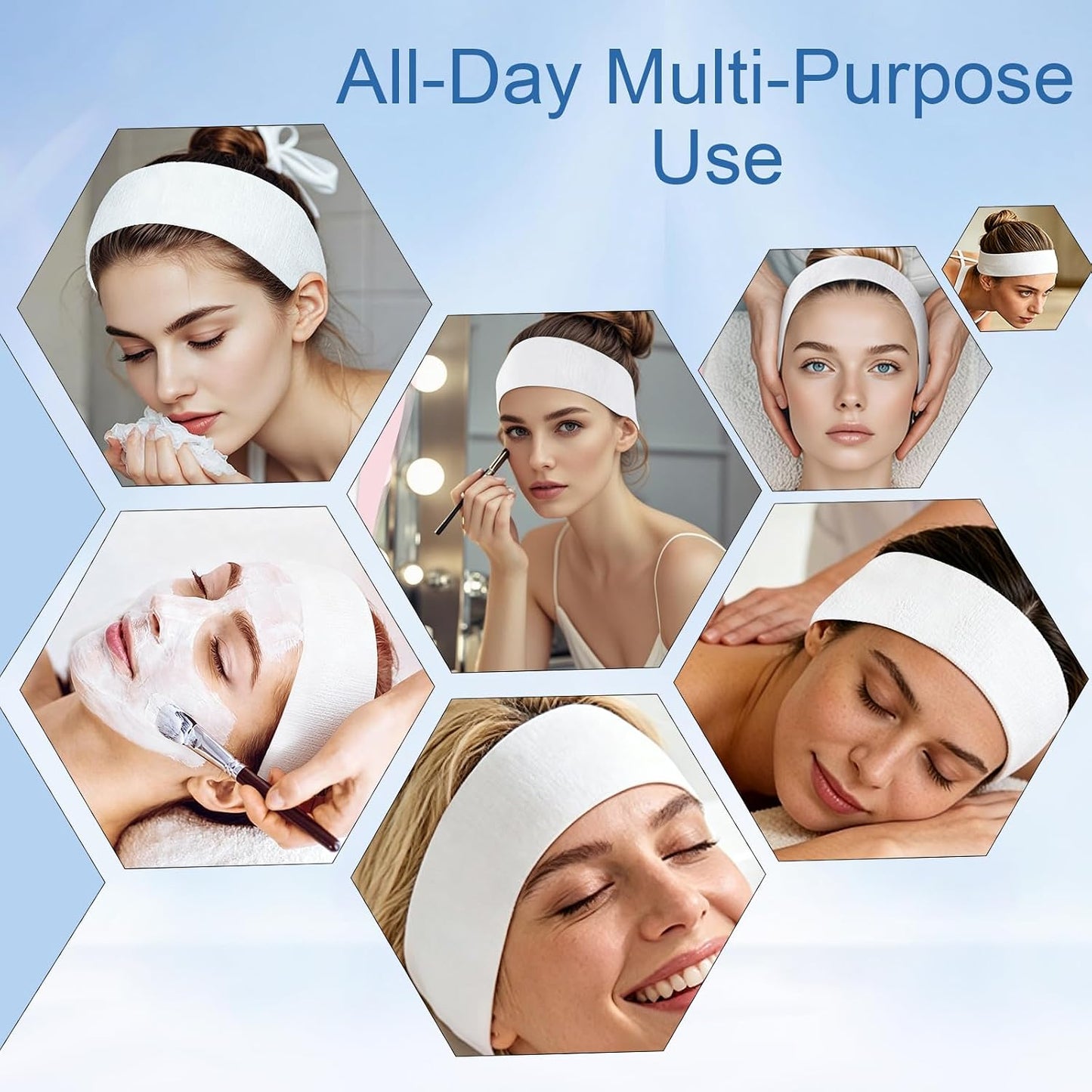 160 Count Disposable Spa Headbands for Women - Individually Wrapped Facial Headbands for Skincare, Makeup & Estheticians - Stretch Non-Woven Hair Bands for Salon & Home (White)