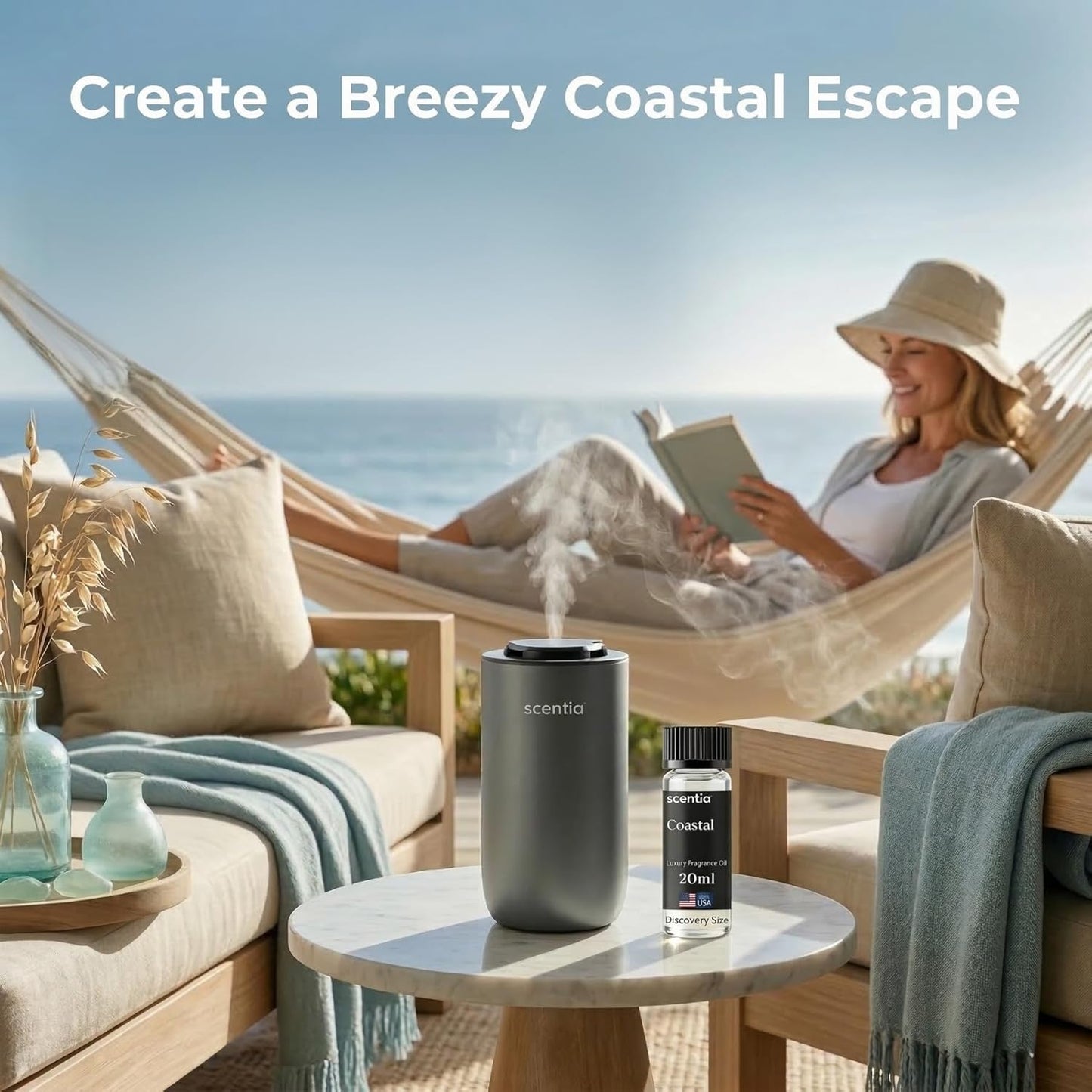 Scentia Coastal (Cabana) Aromatherapy Oil for Diffuser β Hotel Scent Inspired by 5-Star Spa β 20 mL β Jasmine, Bergamot & Sea Breeze Natural Fragrance Oil for Waterless & Cold Air Diffusers