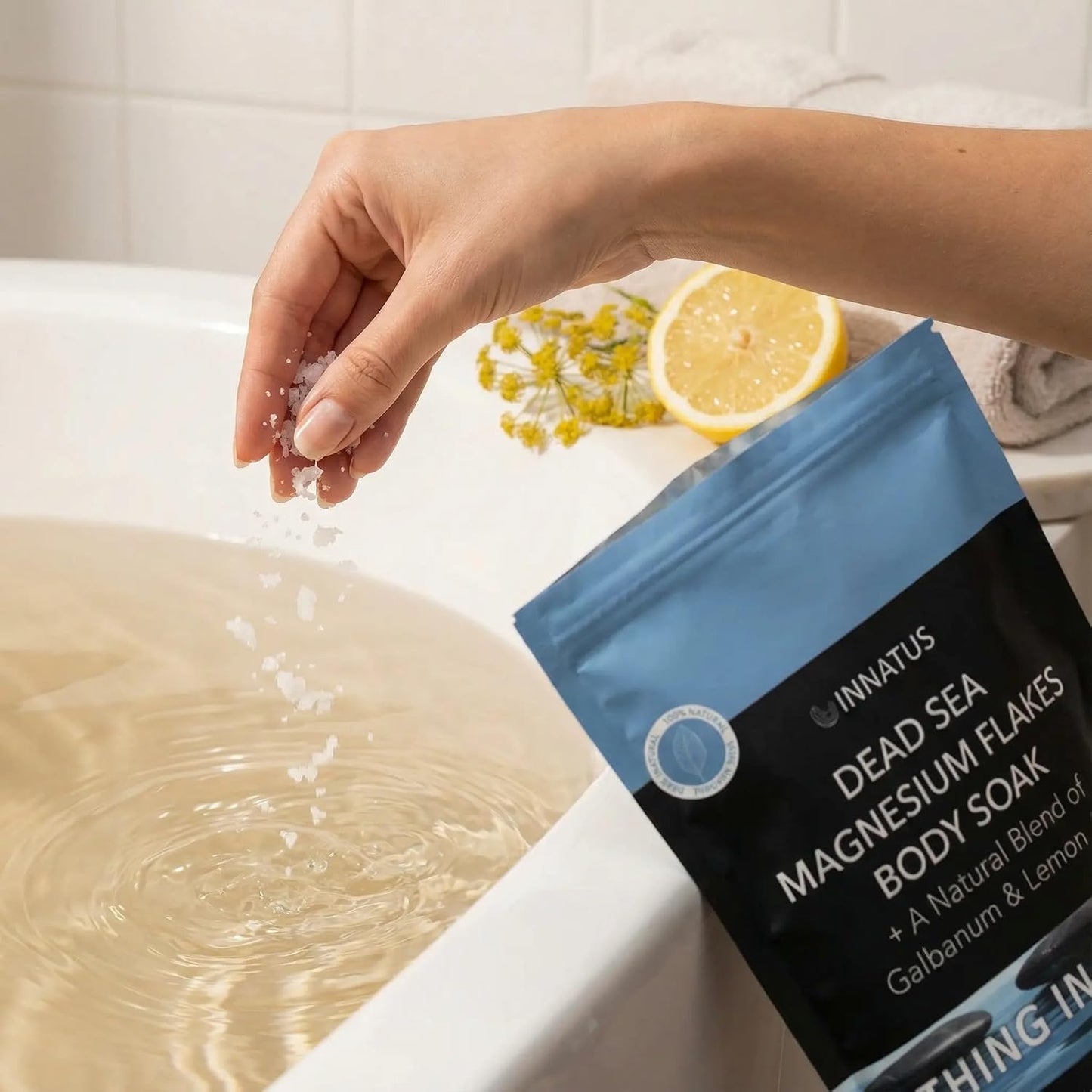 Pure Dead Sea Magnesium Flakes Clarity Soak – Relaxing & Replenishing 14oz Bath Soak – Infused with Natural Oils for Muscle Recovery (Lemon)