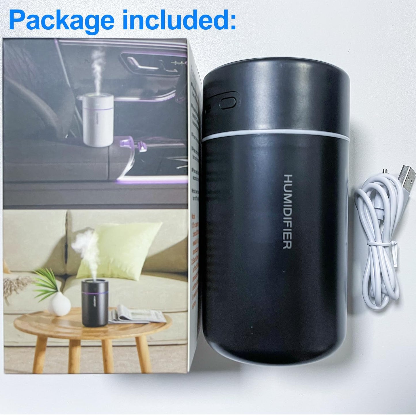 Mini Humidifier, USB Personal Desktop Humidifier for Car, Office, Bedroom etc. Auto Shut-Off, 2 Mist Modes, Super Quiet - (BL - Black)