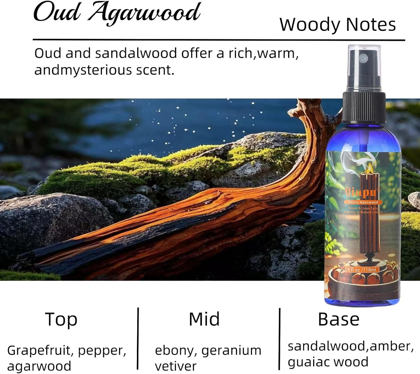 Natural Bedroom Linen Spray Scented Room Mist with Plant Extracts Long Lasting Freshness for Sheets, Pillows & Curtains –Ebony Agarwood + Misty Forest + Chamomile + Romantic Rose 4oz(4 Bottle)