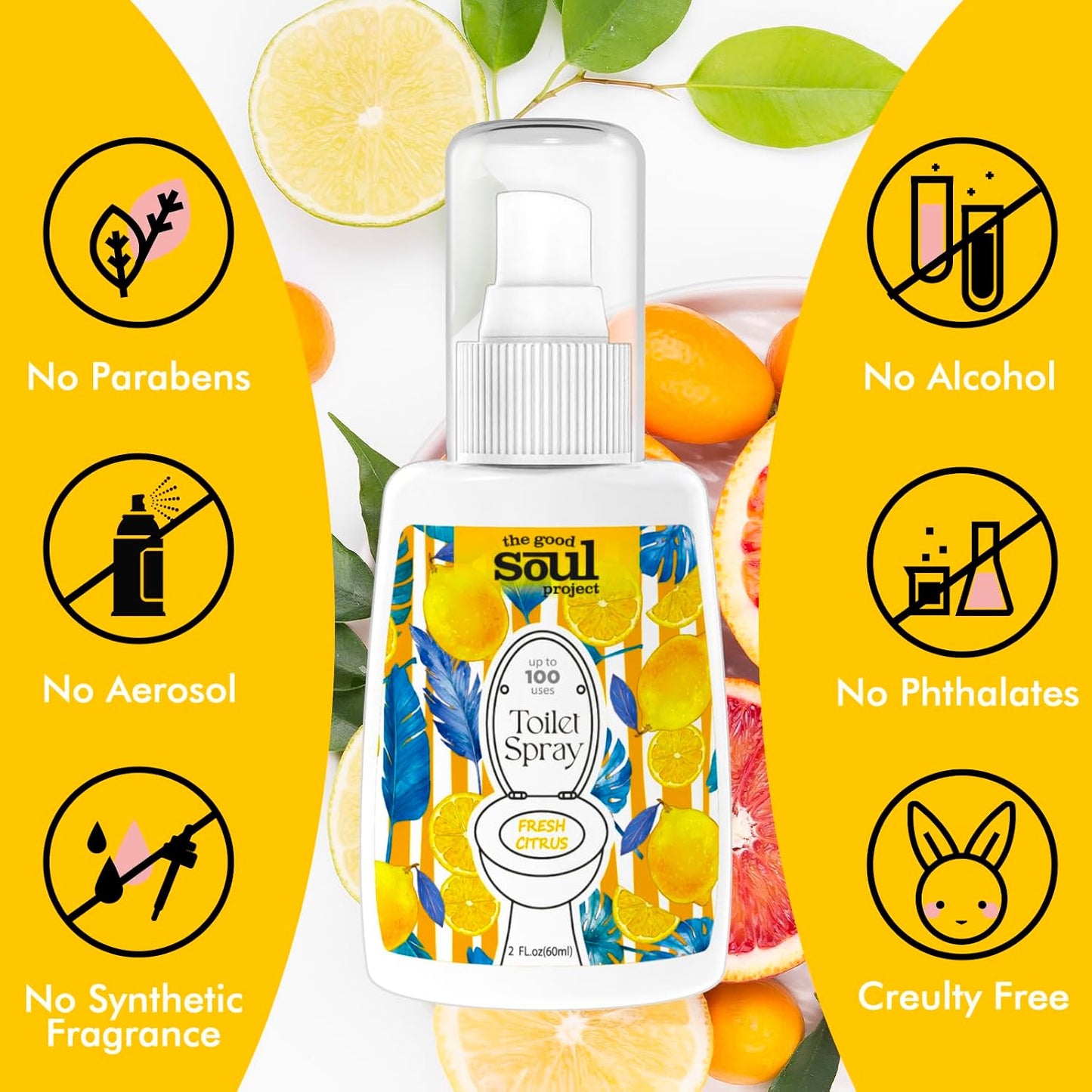 THE GOOD SOUL PROJECT Toilet Spray for Poop, Fresh Citrus, Bathroom Spray Odor Eliminator, 2Fl Oz 2 Pack