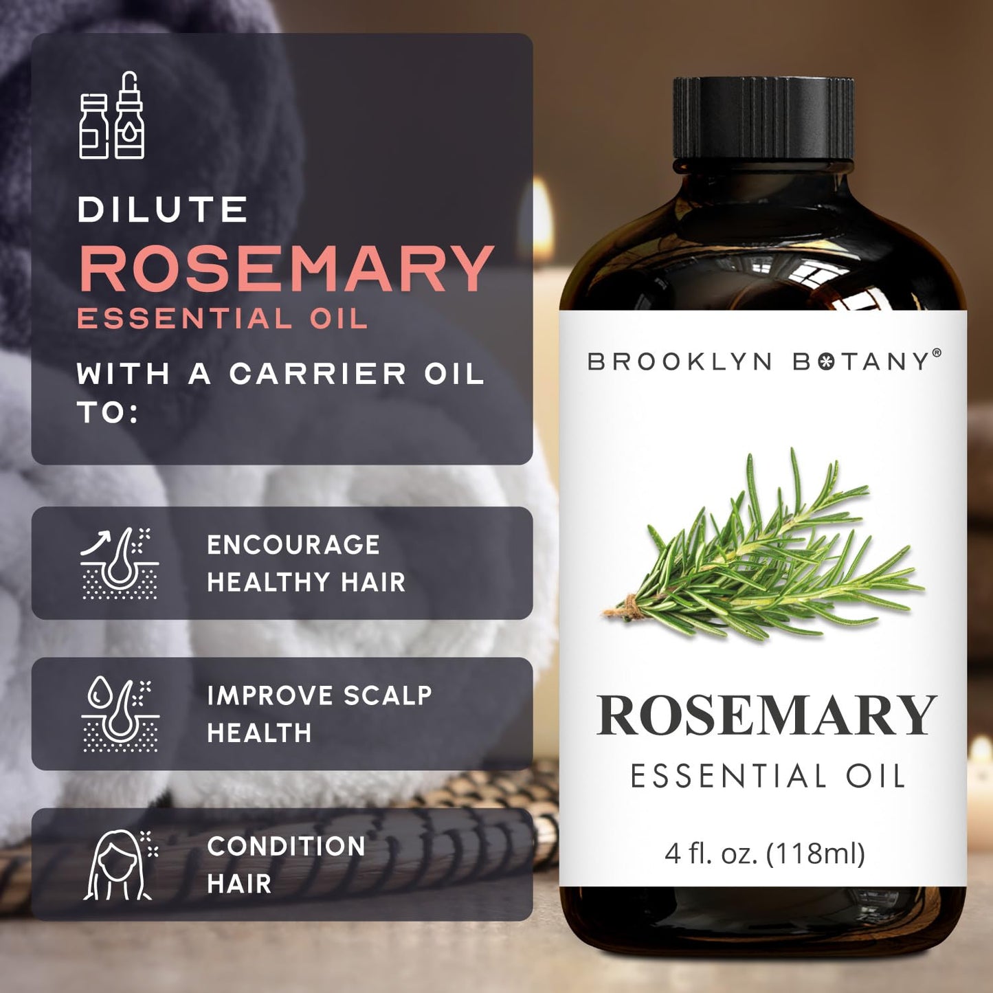 Brooklyn Botany Lemon & Rosemary Essential Oils – 4 Fl Oz (Pack of 2) – 100% Pure & Natural – Refreshing & Clarifying Aromatherapy Blend
