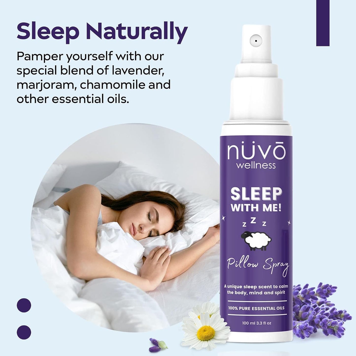 Premium Pillow Spray - Made with Therapeutic Essential Oils - Deep Sleep pillow Spray Mist with Lavender and Chamomile - Sleep spray for Pillows