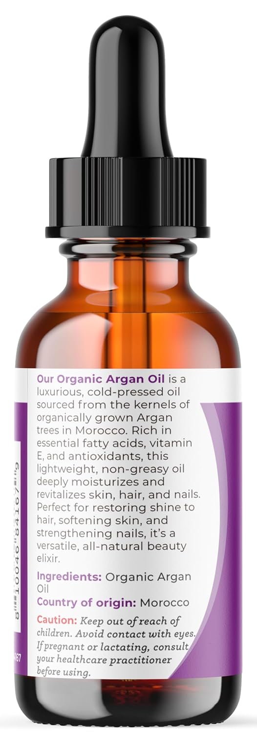 Viva Doria Organic Argan Oil, 1 Fl Oz, Pure Cold Pressed Natural Beauty Oil for Face, Hair, Body, Unscented