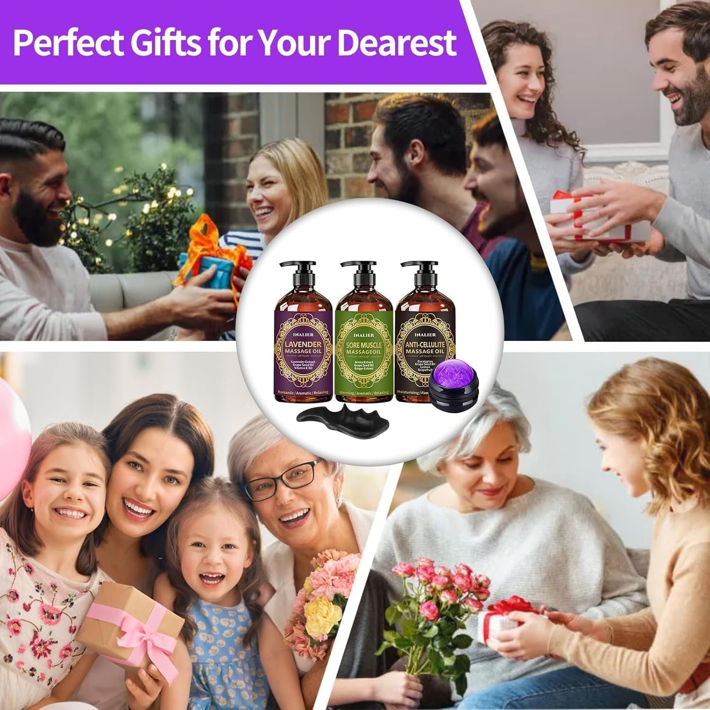 Fathers Day Gift,Gifts for Men,Massage Oil for Massage Therapy,3 Pack Cellulite Massage Oil,Sore Muscle Arnica Oil & Lavender Massage Body Oil with Massage Ball & Thumb Saver Tool,Gifts for Women