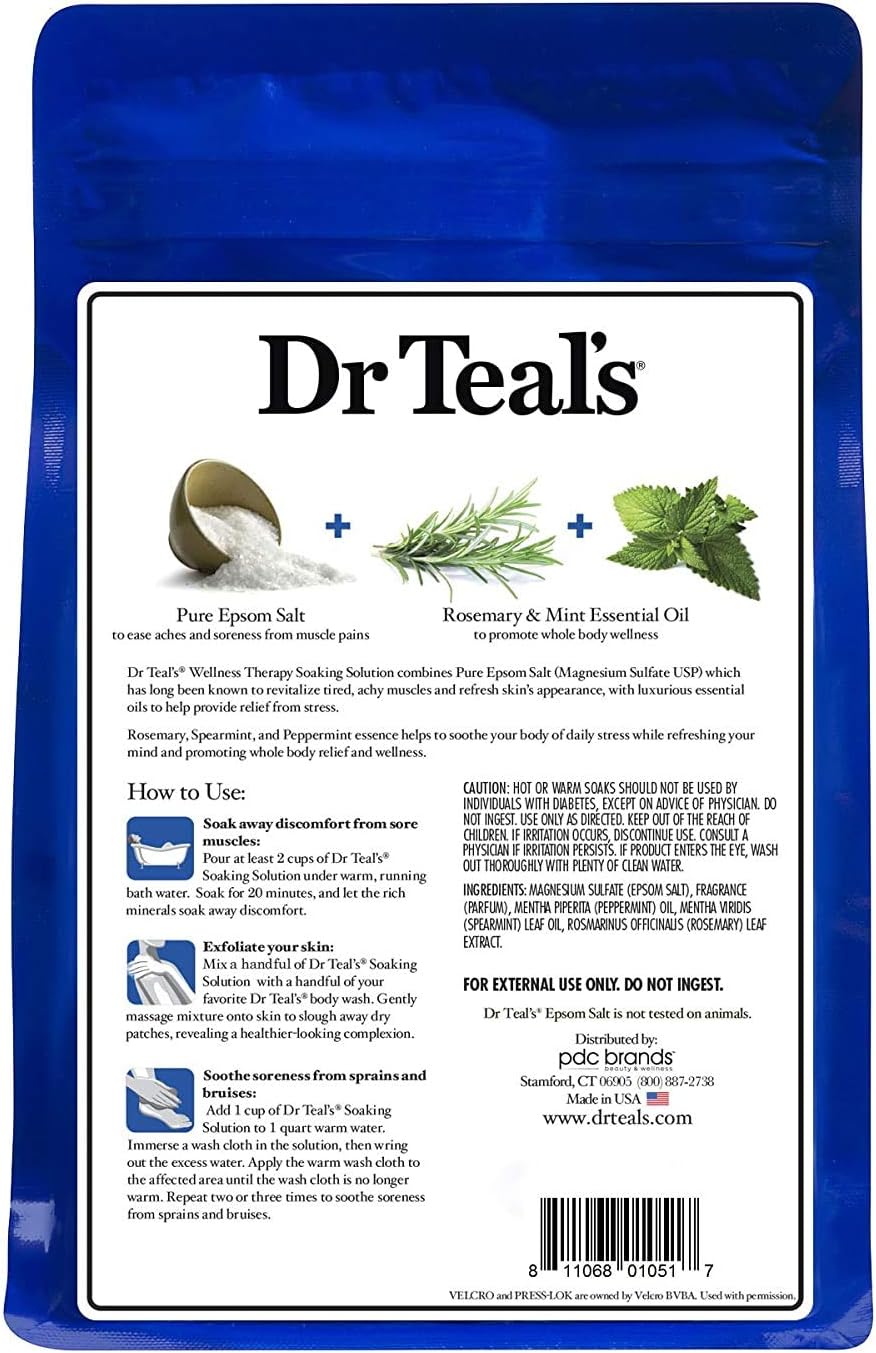 Dr Teal's Epsom Salt Bath Combo Pack (6 lbs Total), Soothe & Sleep with Lavender, and Wellness Therapy with Rosemary and Mint