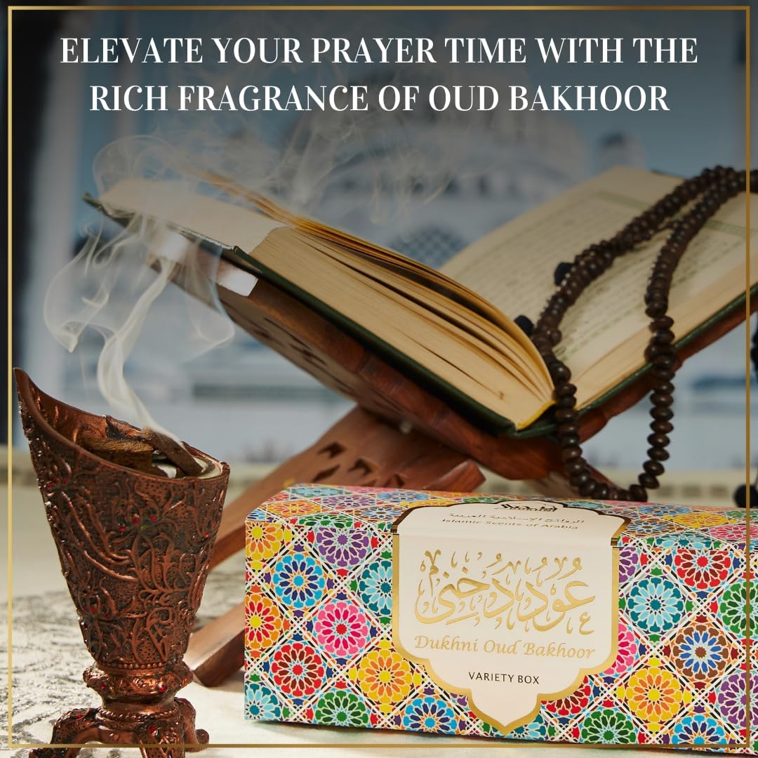 Oud Bakhoor Variety Box & Premiere Attar Oil Set by Dukhni | Authentic Arabic Incense & Fragrance Oils | 30 pcs bakhoor & 6 attar bottles | Luxurious Long-lasting Assorted Scents | Great Ramadan Gifts