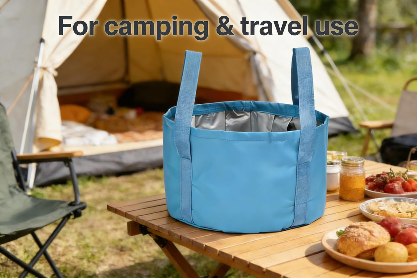 Foldable Washing Basin, Portable Travel Outdoor Collapsible Bucket Foot Soak Bucket Heat Preservation Waterproof (Blue)