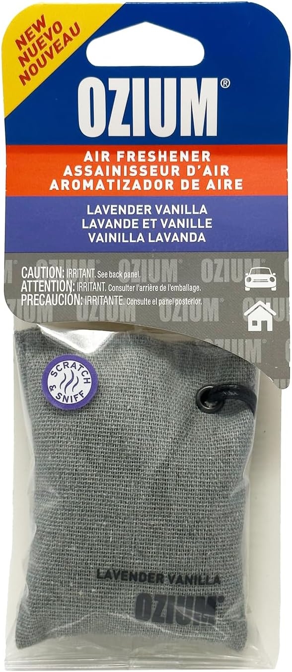 Ozium Scented Sachet Car Air Fresheners and Odor Eliminator for Car, Home Closets, Shoes, and Suitcases (Lavender Vanilla, 1 Pack)