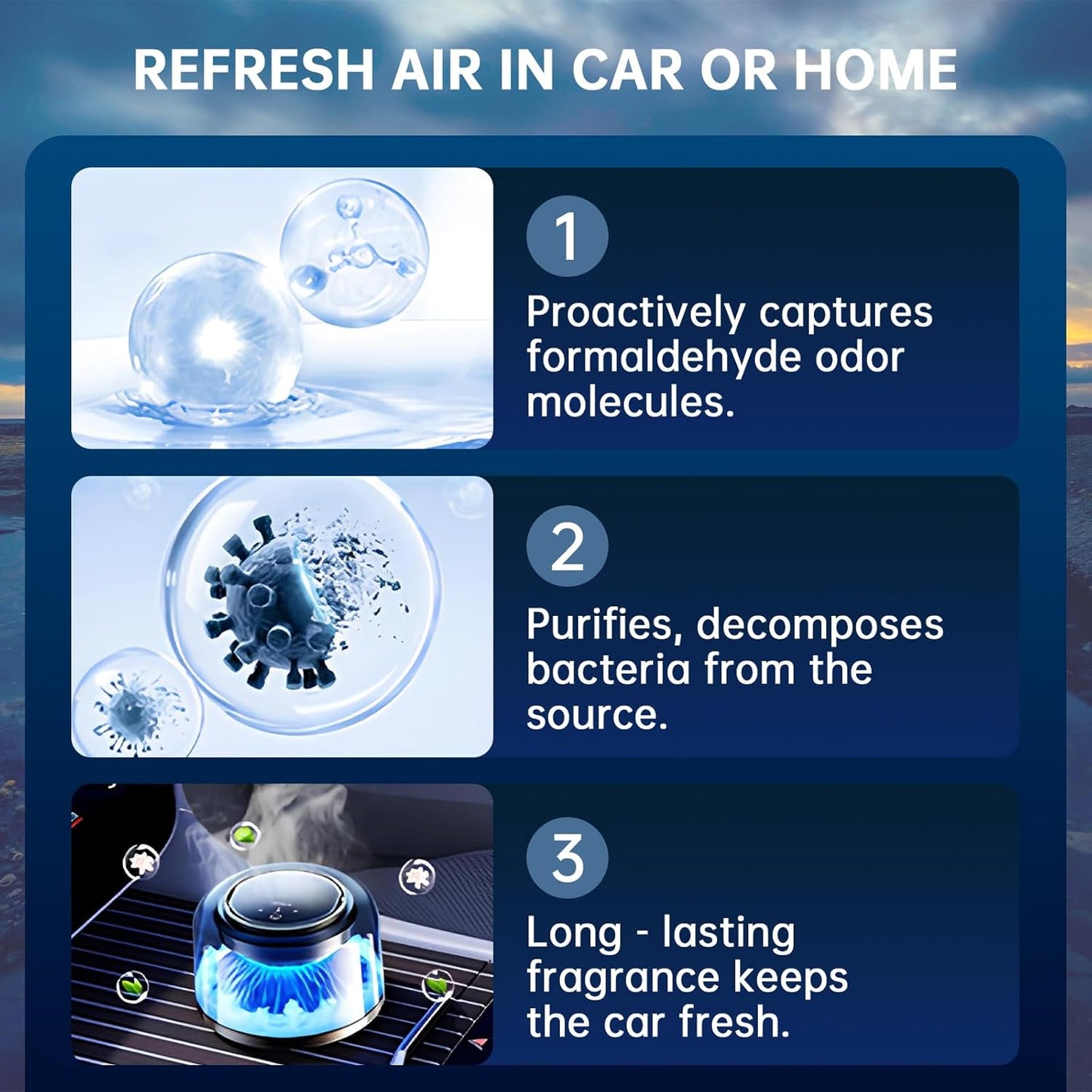 Smart Car Air Freshener, Car Air Freshener Diffuser with Starry Sky Projection Auto On/Off Intelligent, 3 Adjustable Mist Modes Rechargeable Aromatizante para Carro - Car Diffuser