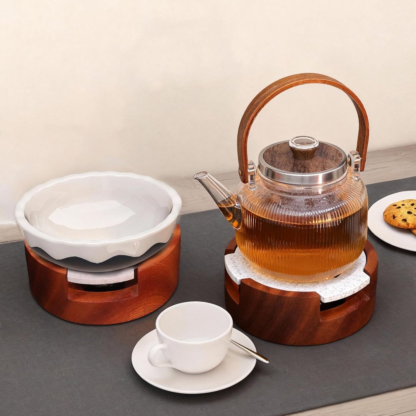 Teapot and Food Warmer, Portable Food Warmer for Camping and Traveling, Upgrade to 3 Candles to Increase The Heat, Ideal for Winter Tea Gathering