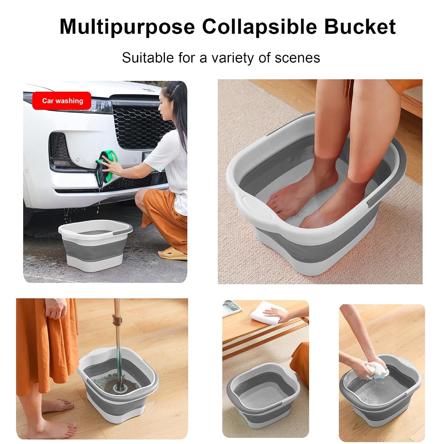 MontNorth Collapsible Foot Soak Tub with Handle,4 Gallons/15L Multifunction Foldable Foot Bath Basin with Massage Acupoint,Plastic Foot Bucket for Soaking Feet,Grey