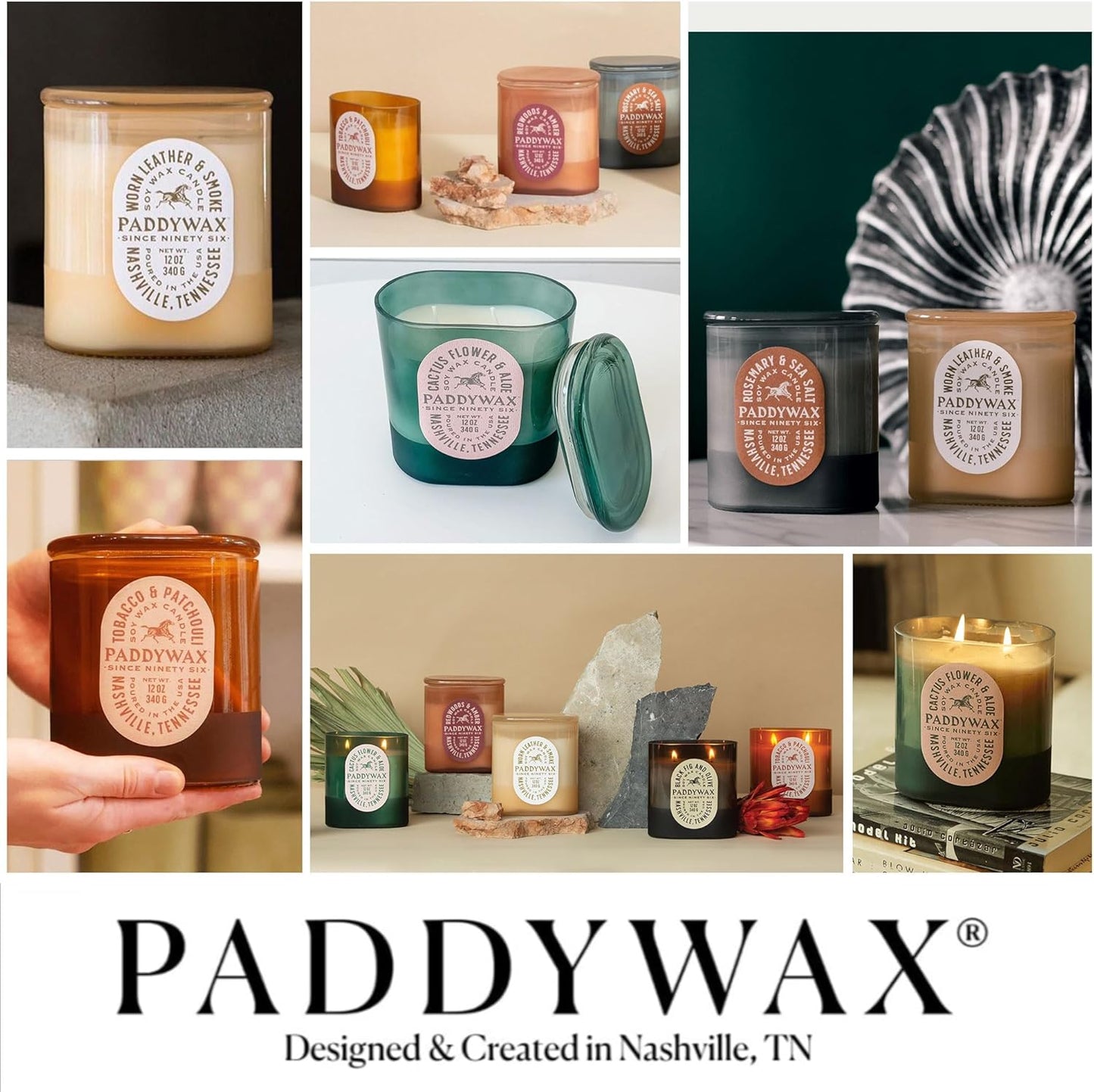 Paddywax Vista Scented Candle with Lid in Reusable Tonal Glass Jar, Clean-Burn 2-Wick Soy Candle with Approx. 84 Hour Burn Time, Decorative Gift Candles for Home, Cactus Flower & Aloe, 12 oz