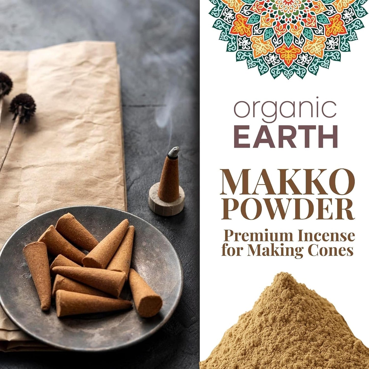 Organic Earth Makko Powder 4oz - High Grade Premium Powder Incense Burner Kit (for Making Cone and Coil Incense) - DIY Gift - Spiritual Kit