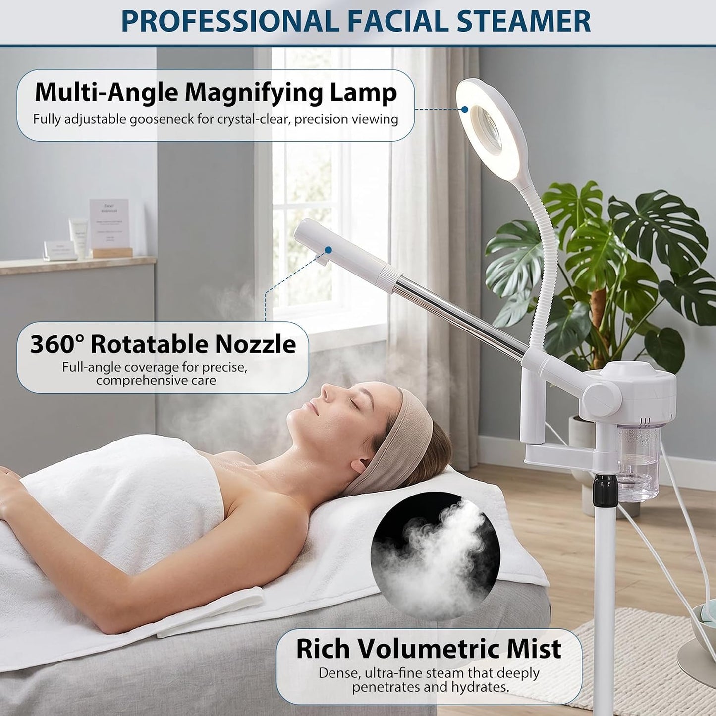 Professional 2 in 1 Facial Steamer for Face Deep Cleaning Ozone Face Steamer with 5X Magnifying Lamp Hot Mist Function for Salon Spa Home Beauty Equipment
