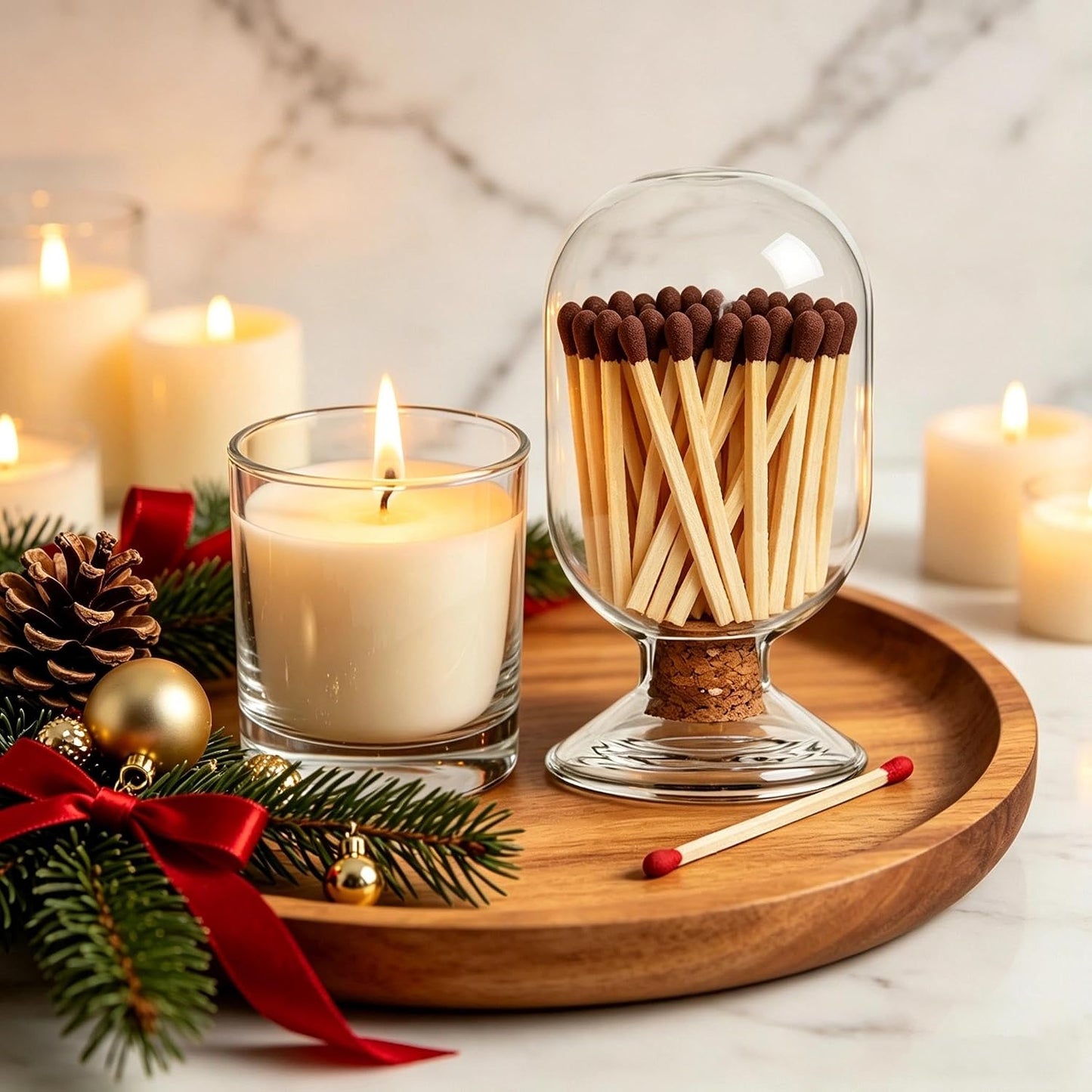 Glass Match Holder with Cork Lid, 2.87" x 5" Airtight Match Holder for Candles, Complete Matches Storage Jar for Fireplace, Decorative Coffee Table Decor, Housewarming Gift (Matches NOT Included)