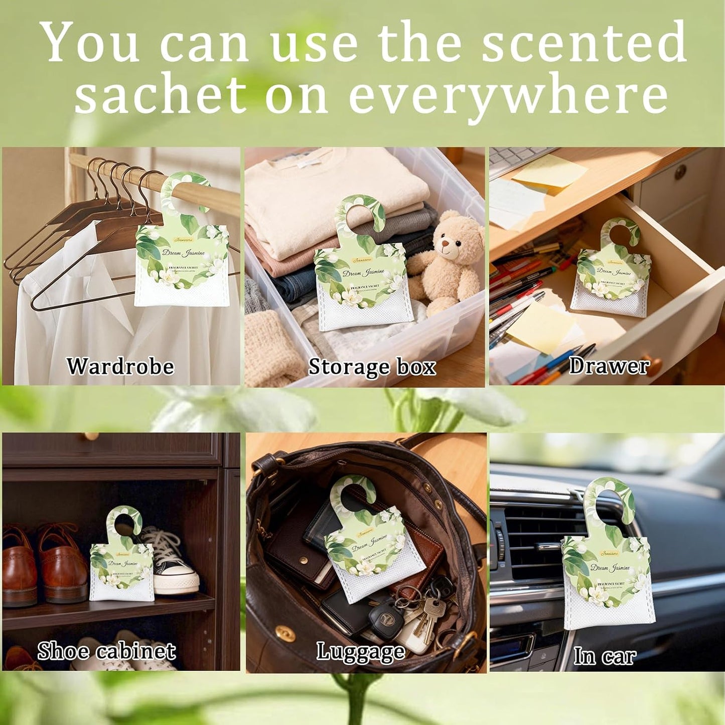 15 Packs Scented Sachets Bag for Drawers and Closets, Home Fragrance Sachet, Long-Lasting Hanging Closet Deodorizer Smell Goods for House (Dream Jasmine)