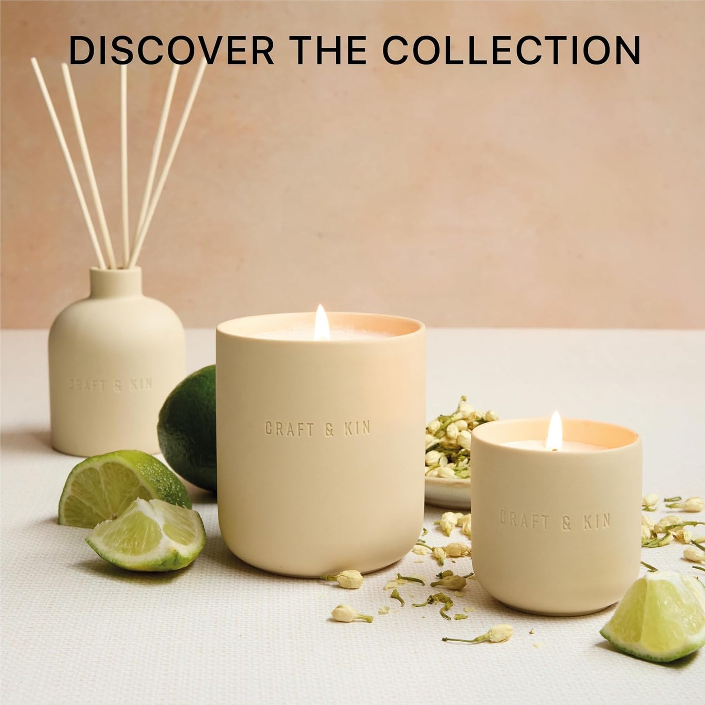 Craft & Kin Neroli & Jasmine Reed Diffuser – Earthenware Collection, 6.7 oz – Alcohol-Free Essential Oil Diffuser for Home & Bathroom – Long-Lasting Fragrance Sticks – Ceramic Room Decor