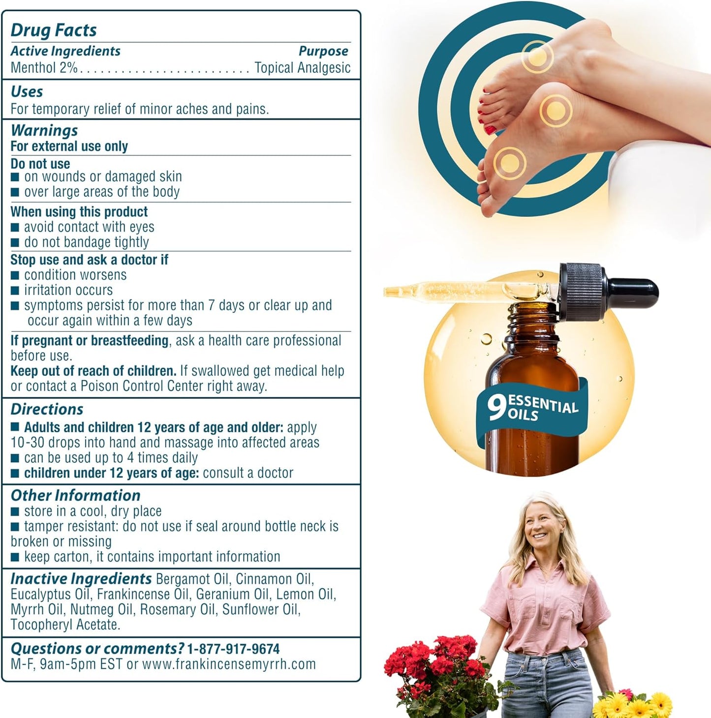 Frankincense & Myrrh Neuropathy Nerve Pain Relief Rubbing Oil – Soothing Relief for Hands & Feet – Burning, Tingling, Numbness, Pins and Needles – Safe for Diabetics – Menthol + 9 Essential Oils -2 oz