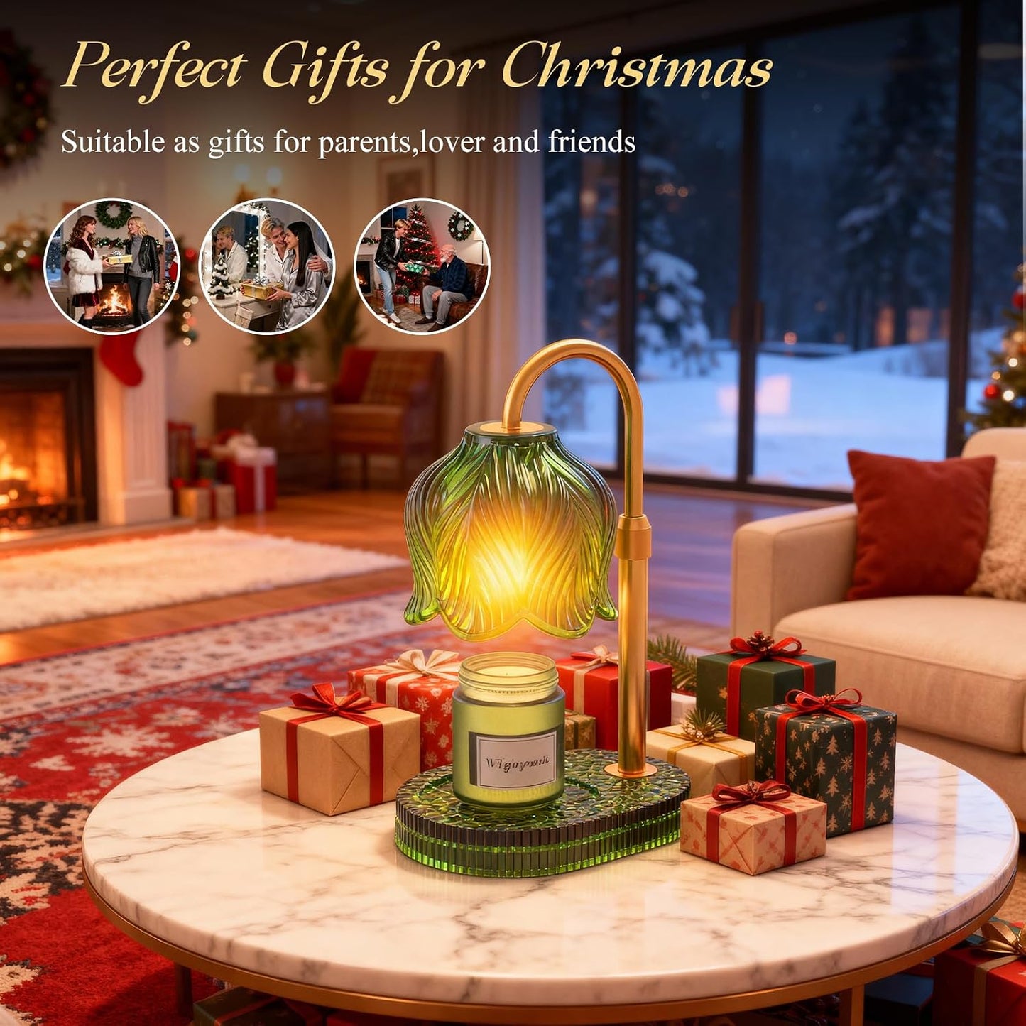 Candle Warmer Lamp with Adjustable Height - Flameless 4-Level Dimmable Wax Warmer, Timer Function & Stylish Design in Multiple Colors (Green)