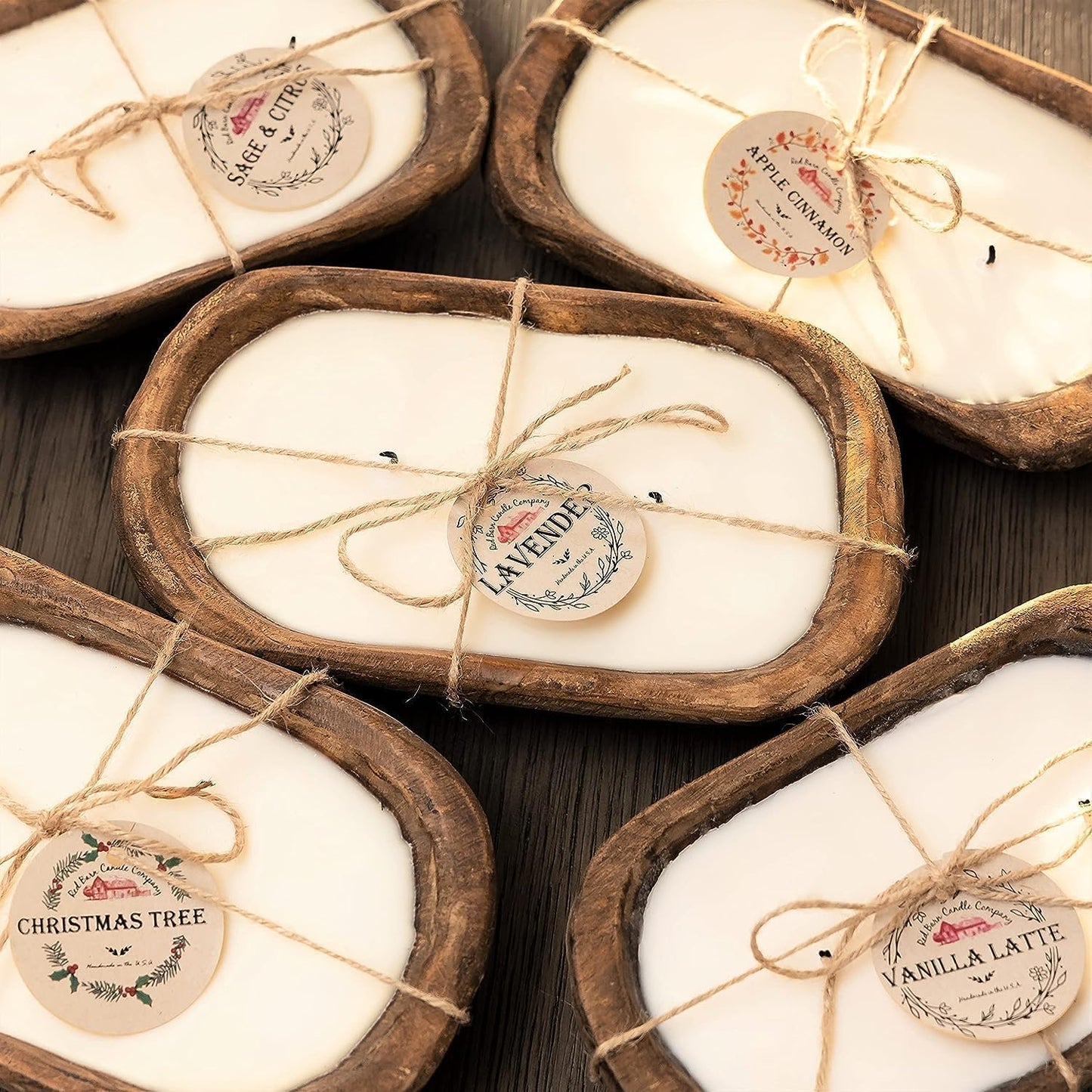 Red Barn Candle Company Wood Dough Bowl Candles | 100% Natural Soy Wax & Essential Oil Infused | Odor Eliminating + Pet Safe | Scented Candle Gifts for Men & Women (Honeysuckle, 3-Wick)