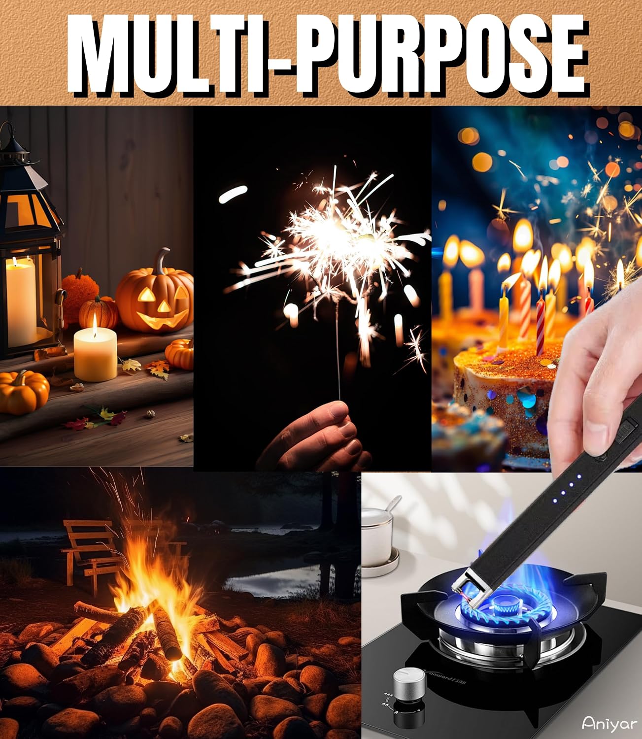 Christmas Stocking Stuffers - 3 Pack Electric Lighter, Birthday Gifts for Women Mom Men Wife Sister, Rechargeable USB Arc Long Candle Lighters for Candle Camping BBQ Black/Rose/Silver