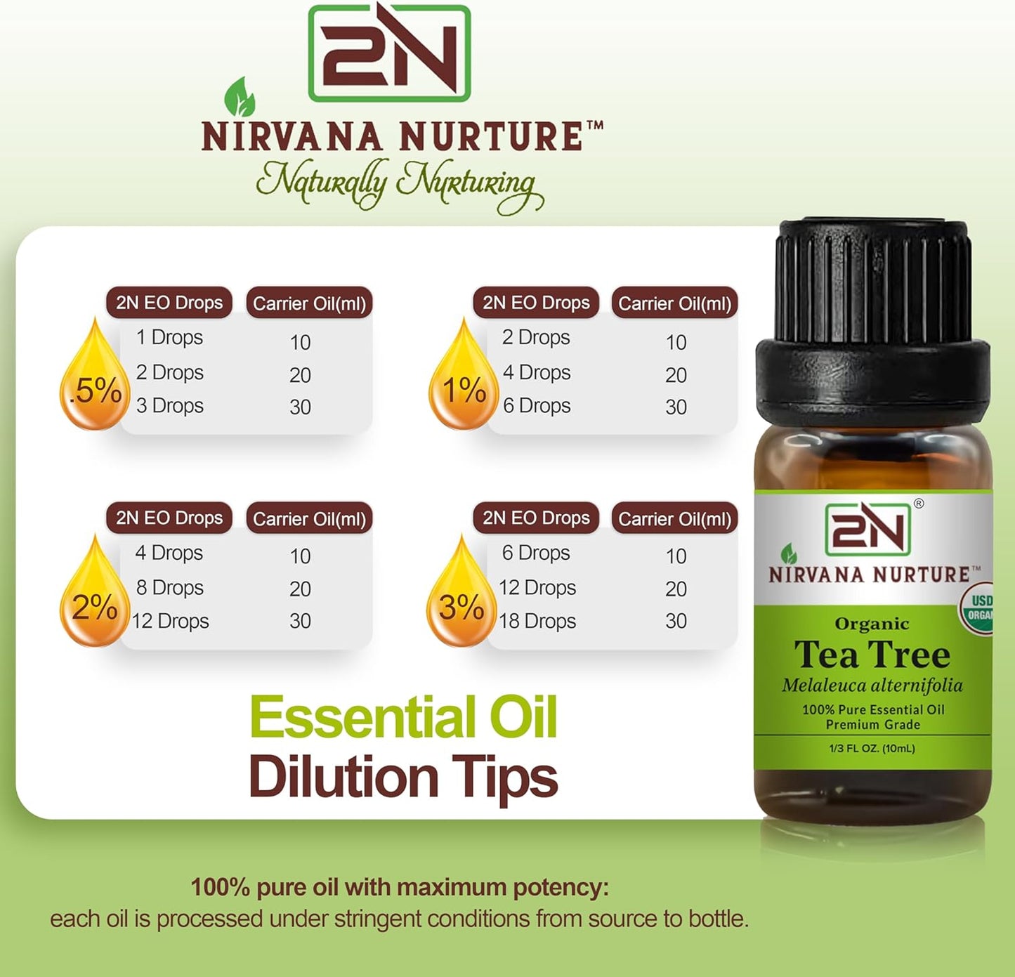 Tea Tree Essential Oil, USDA Certified Organic, 100% Pure Undiluted, Aromatherapy Oil for Diffuser, Hair & Skin Care