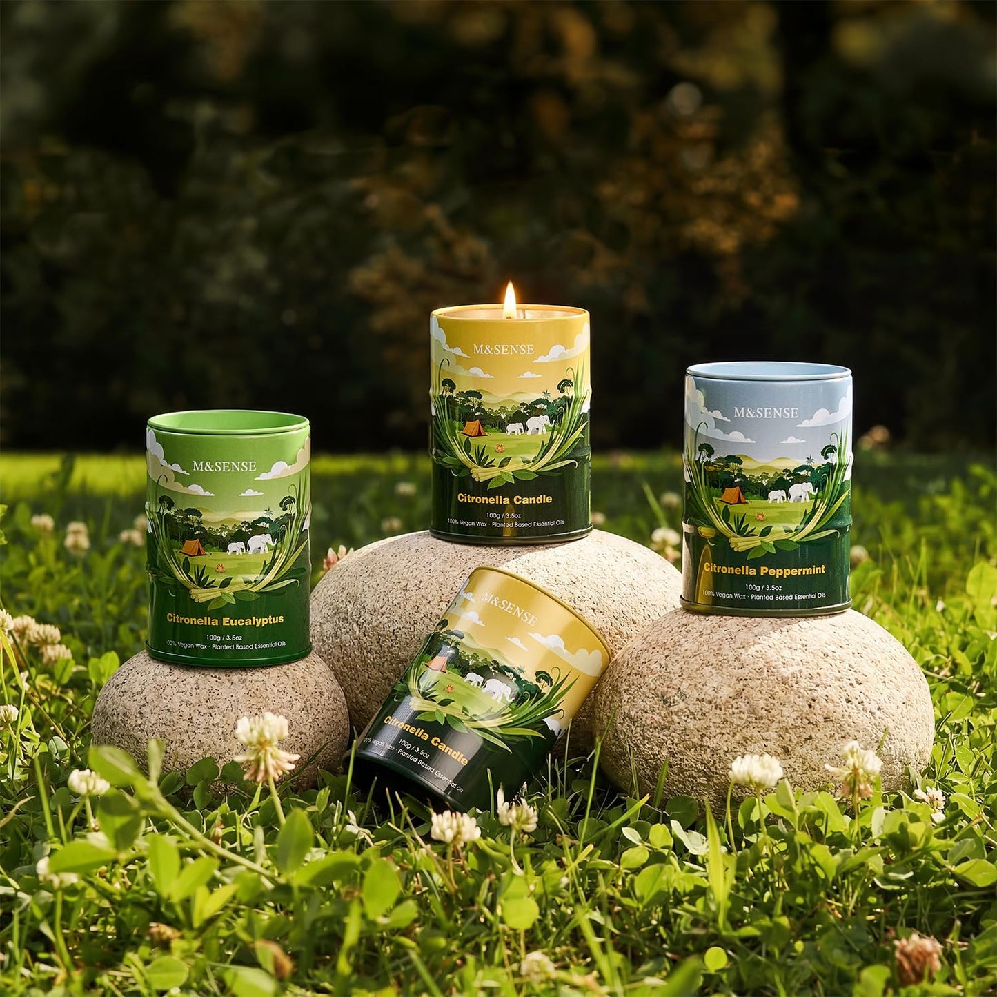 M&SENSE Citronella Candles Outdoor–80 Hour Burn, 4 * 3.5oz Natural Non-Toxic Soy Wax, Outdoor & Indoor Use for Patio, Camping, Home