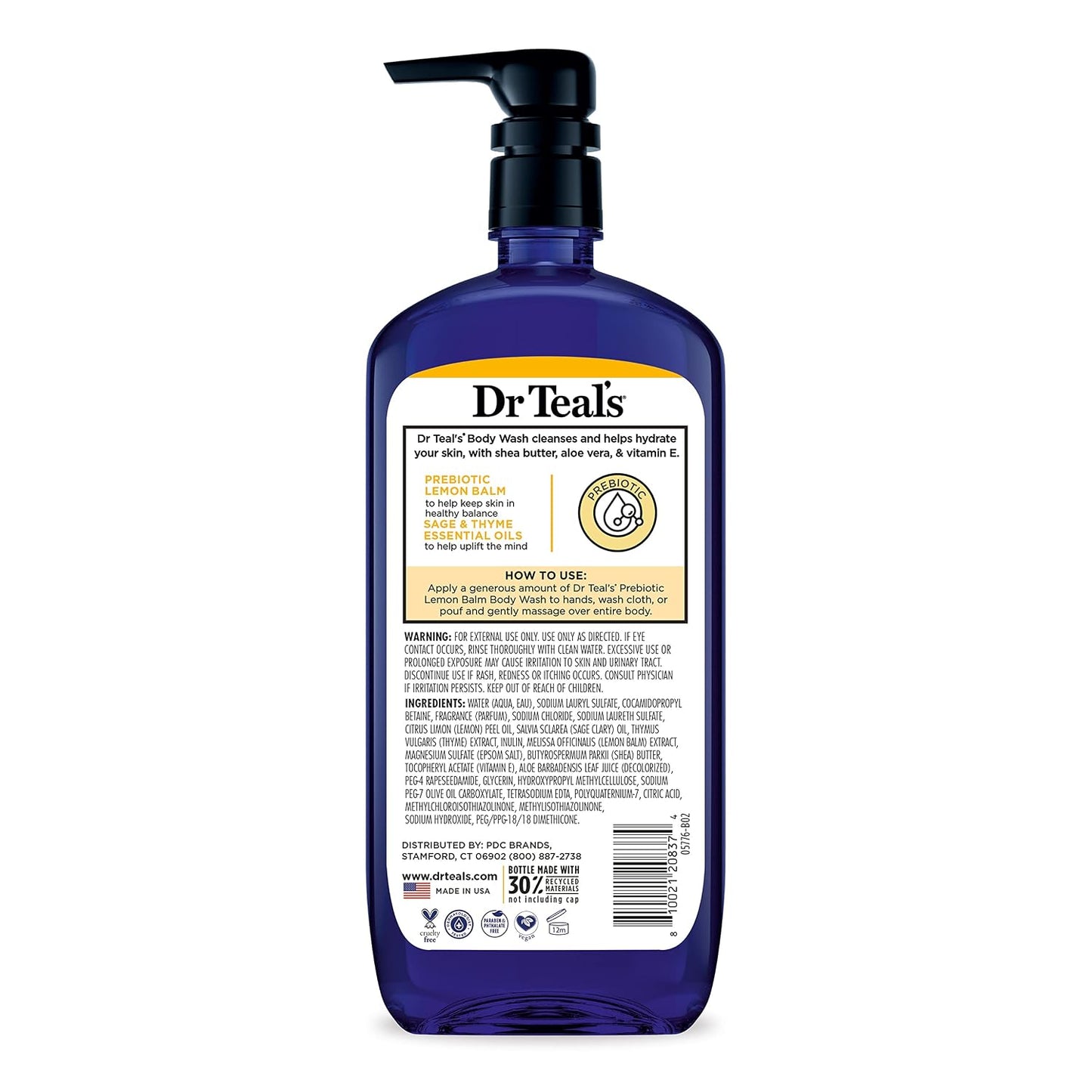 Dr Teal's Body Wash with Pure Epsom Salt, with Prebiotic Lemon Balm & Sage, 24 fl oz (Pack of 4)
