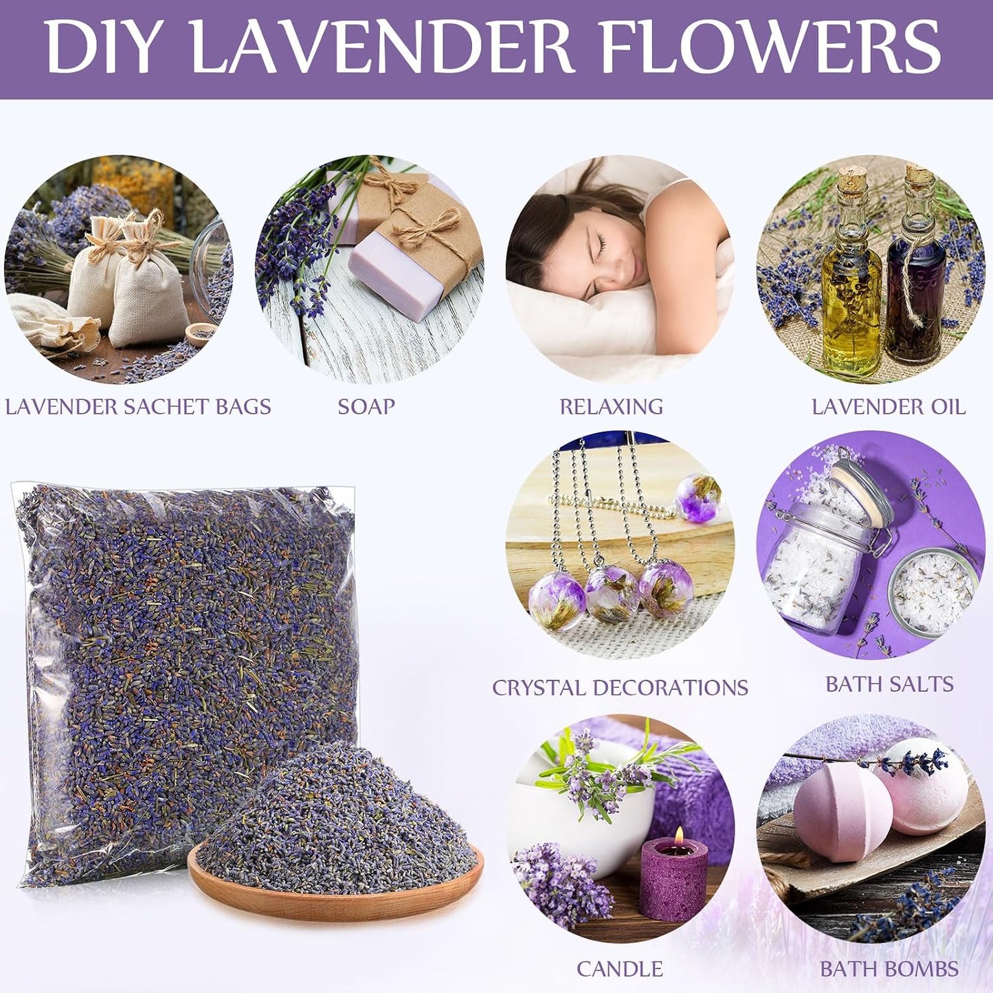 Treela 1 Pound Dried Lavender Bulk Dry Lavender Buds Fragrant Flower Petals for DIY Wedding Gift Fragrance Sachets