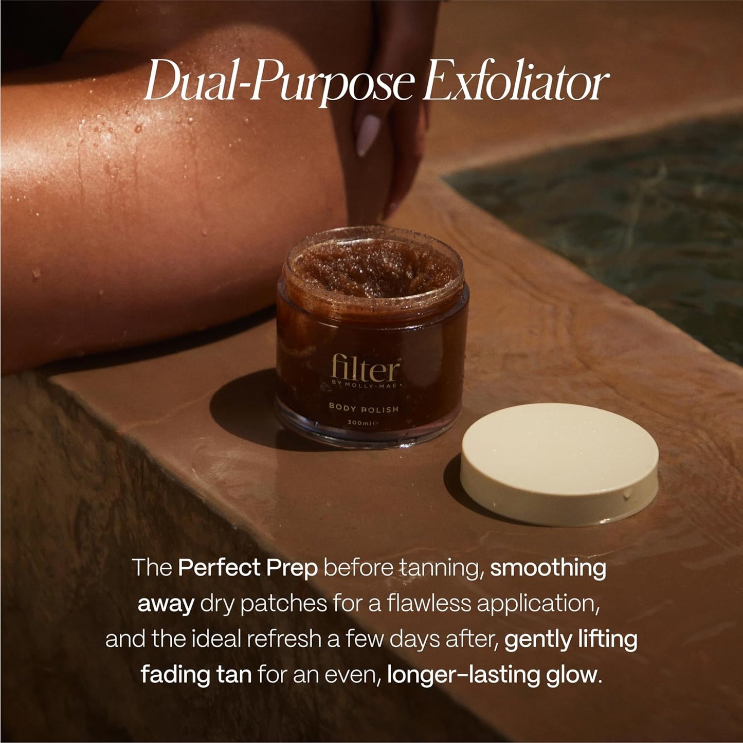 Filter by Molly-Mae Body Polish | Moisturizing Body Scrub with Apricot Kernel Oil & Shea Butter | Self Tan Remover & Pre-Tan Exfoliating Scrub | Anti-Inflammatory | Smoothing & Luxurious 300ml