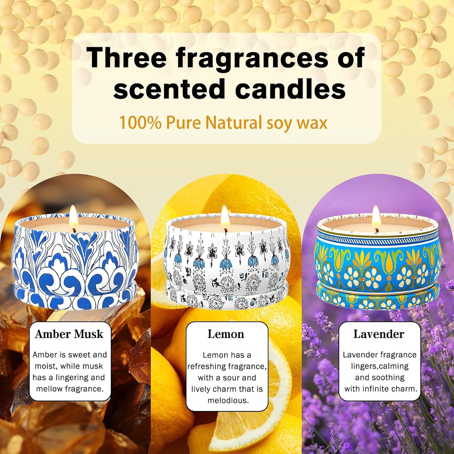 3 Pack Scented Candles Gift Set - Aromatherapy Candle for Home, Portable Hotel Small Candles, Natural Soy Wax Tin Jar for Yoga, Bath, 2.5 Oz Long Lasting Time Gift for Women