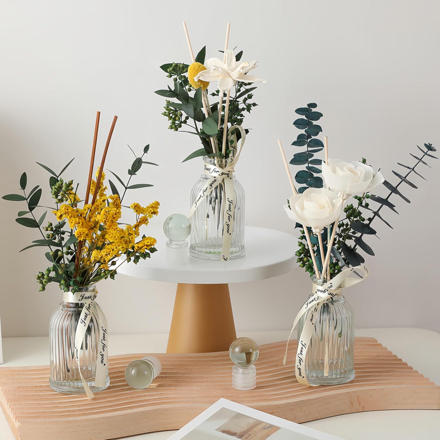 Dried Flowers Reed Diffuser of Home,Bathroom Diffuser with Sticks, 3.38OZ Essential Oil Jasmine Scented,for Home, Office Aroma