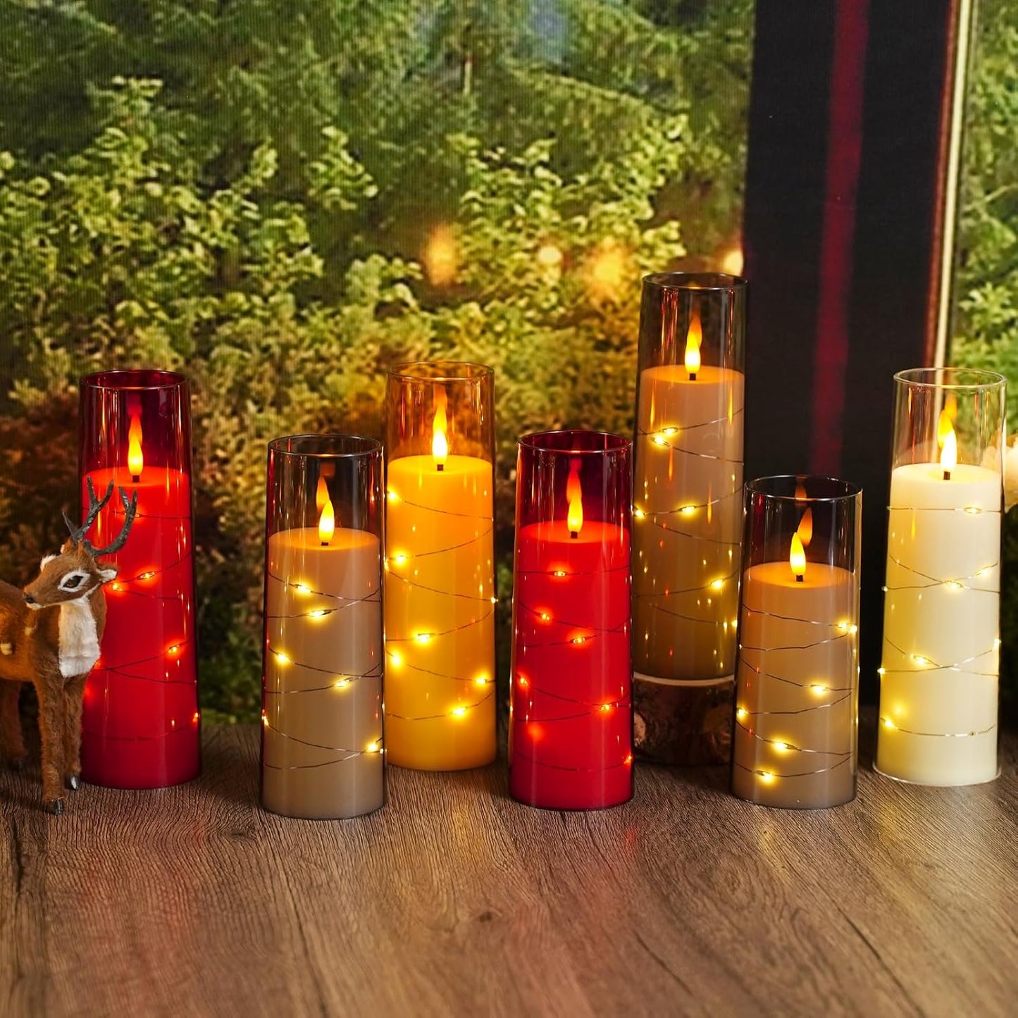 Sasigeiaa Flameless Candles with Embedded Star String - Battery Operated LED Candles, with Remote,12 Ivory Flickering Candles for Christmas, Weddings, Home Decor & Party,(D 2.3"×H 5" 6" 7")