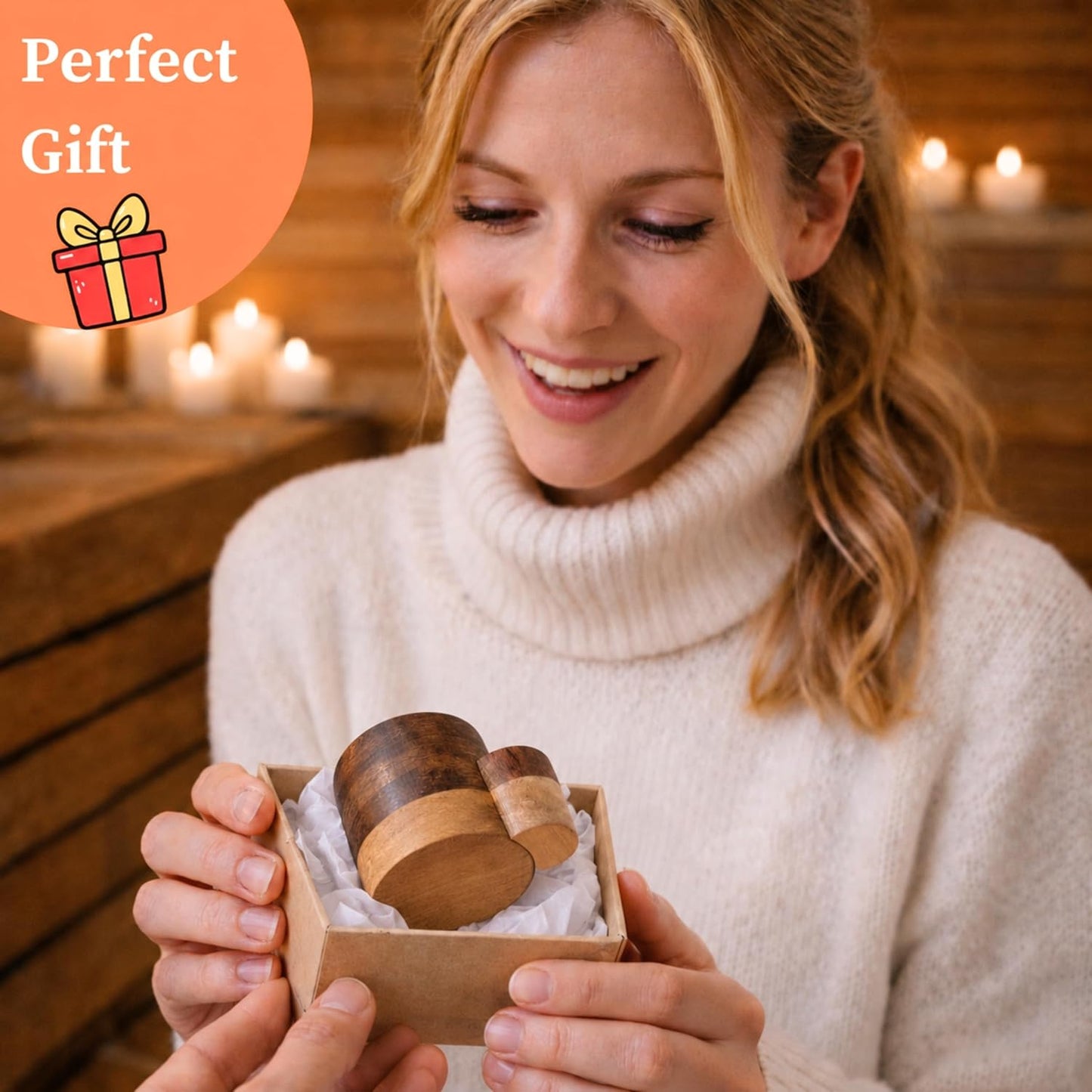 The Easy Strike Acacia Wood Match Holder with Striker & Extra Striker Pad - 3.25" x 2" Decorative Matchstick Organizer for Fireplace, Candles, Home Decor Gift, Matches Not Included (1 Pcs)