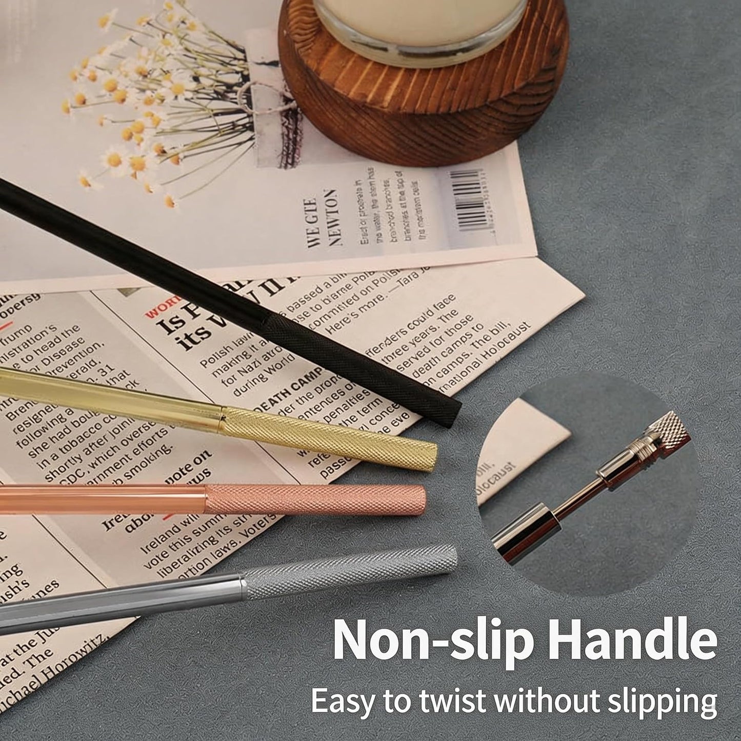 Innovative 2-in-1 Candle Snuffer Extinguisher with Removable Wick Dipper,Candle Flame Put Out Tools with Non-Slip Long Handle,Perfect Accessories for Candle Lovers (Silver)