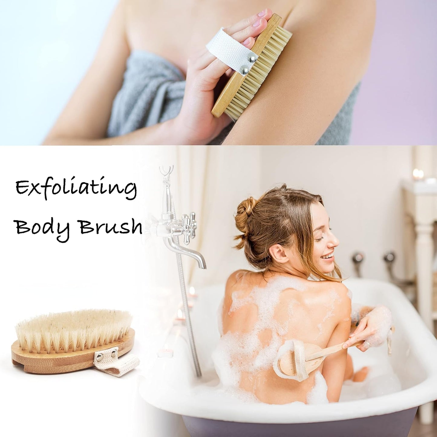 All Natural Soap and Dry Brushing Body Brush Gift Set for Lymphatic Drainage | Boar Bristle | Exfoliating Shower Brush, Facial Cleansing Brush, Massager Brush Cellulite | Face Beauty Bar, Loofah Soap