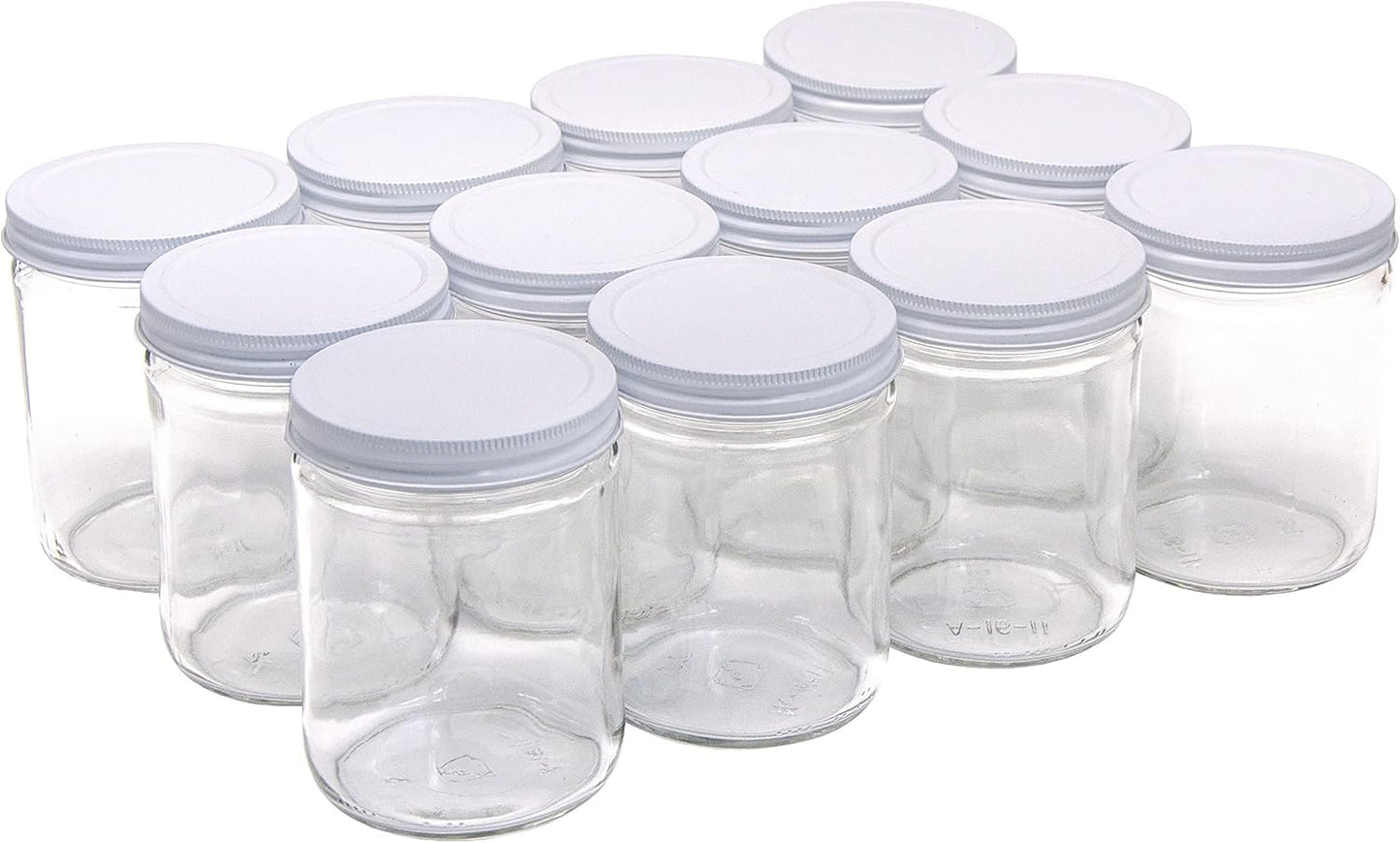 North Mountain Supply 16 Ounce Glass Wide Mouth Straight-Sided Canning Jars - with White Metal Lids - Case of 12