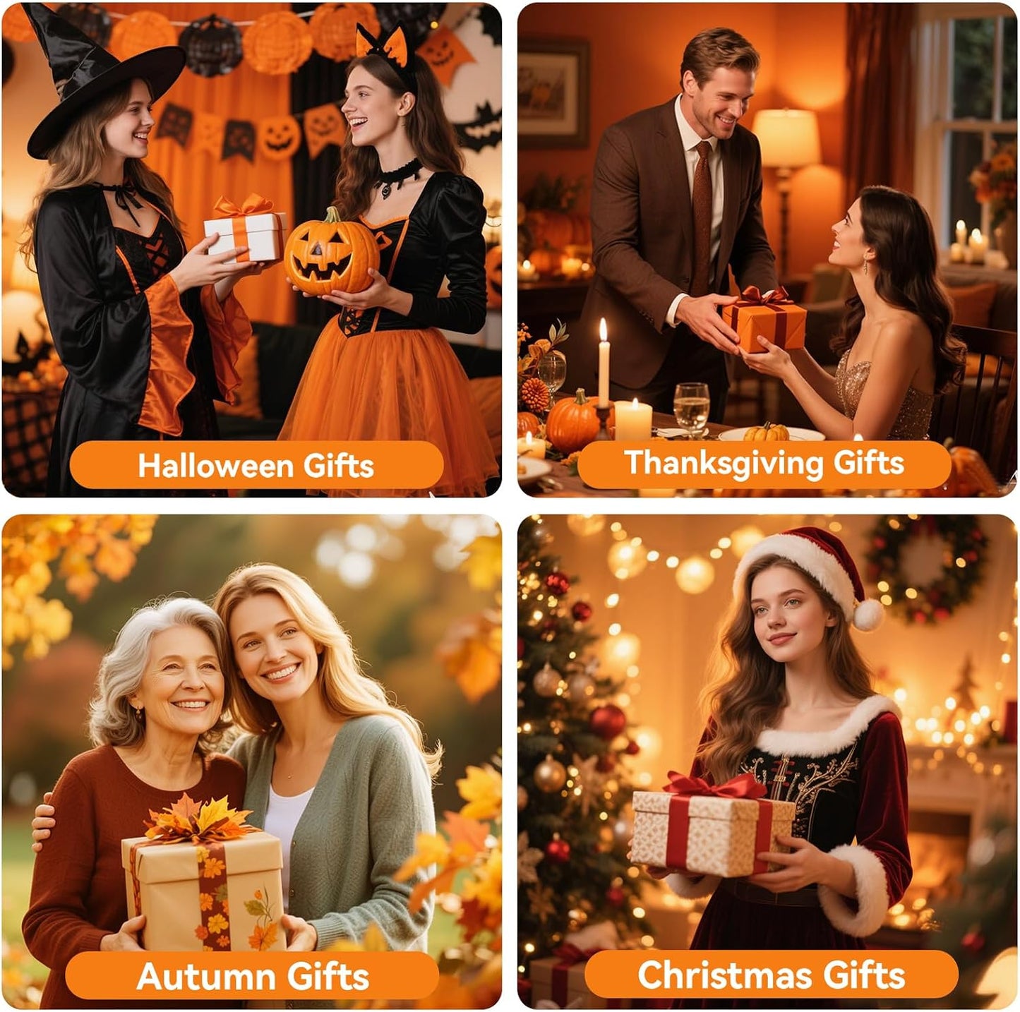 Flameless Candles Lights, Set of 3 Orange Flickering LED Candles with Remote & Timer, Dimmable LED Pillar Candles Battery Operated, Electric Candles for Fall Halloween Thanksgiving Decor (Orange)