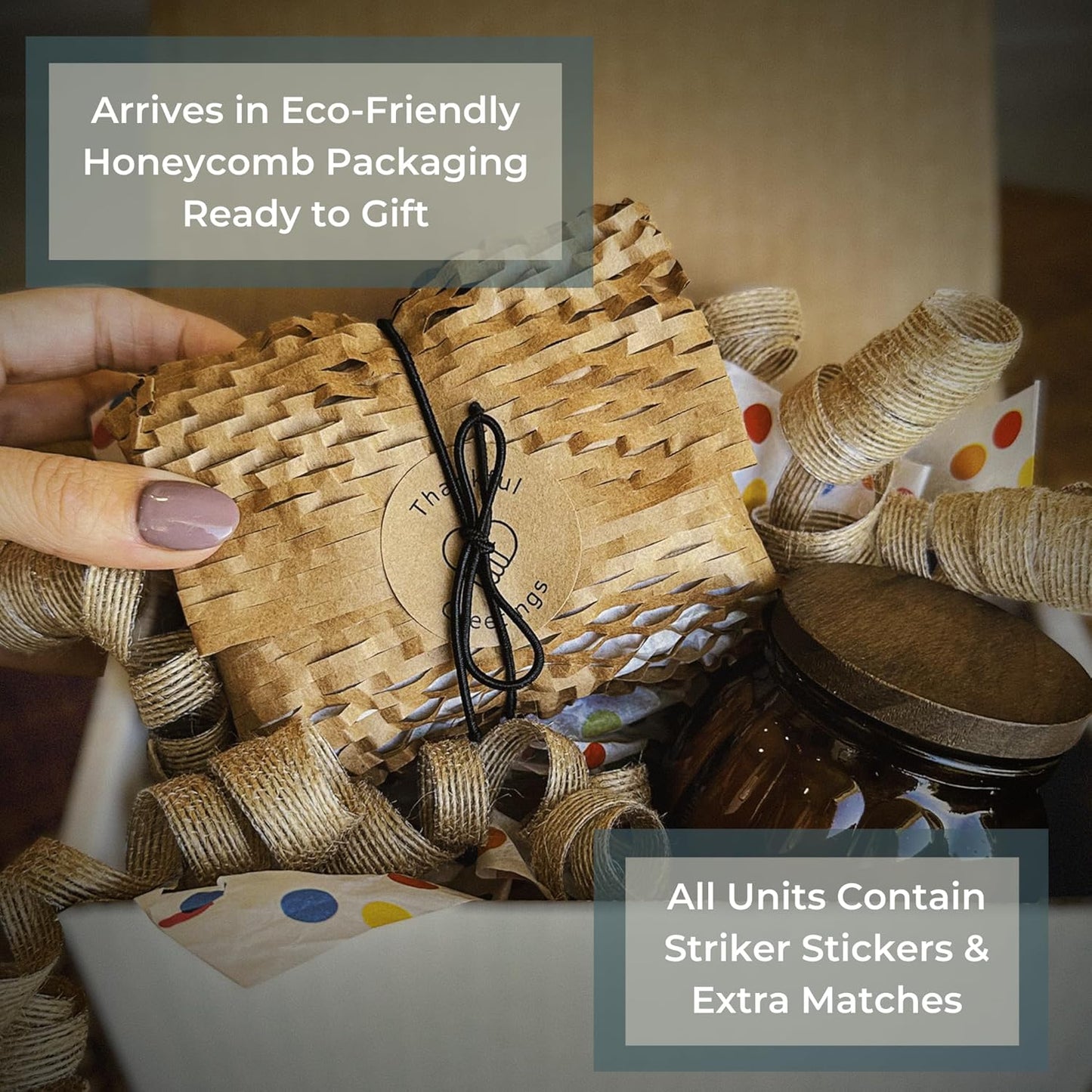 2" White Matches in a Jar + Striker Stickers Included | 100 Classy White Tip Decorative Safety Matches with a Cork Top Glass Holder | Gifts, Home Decor, & Candle Accessories by Thankful Greetings