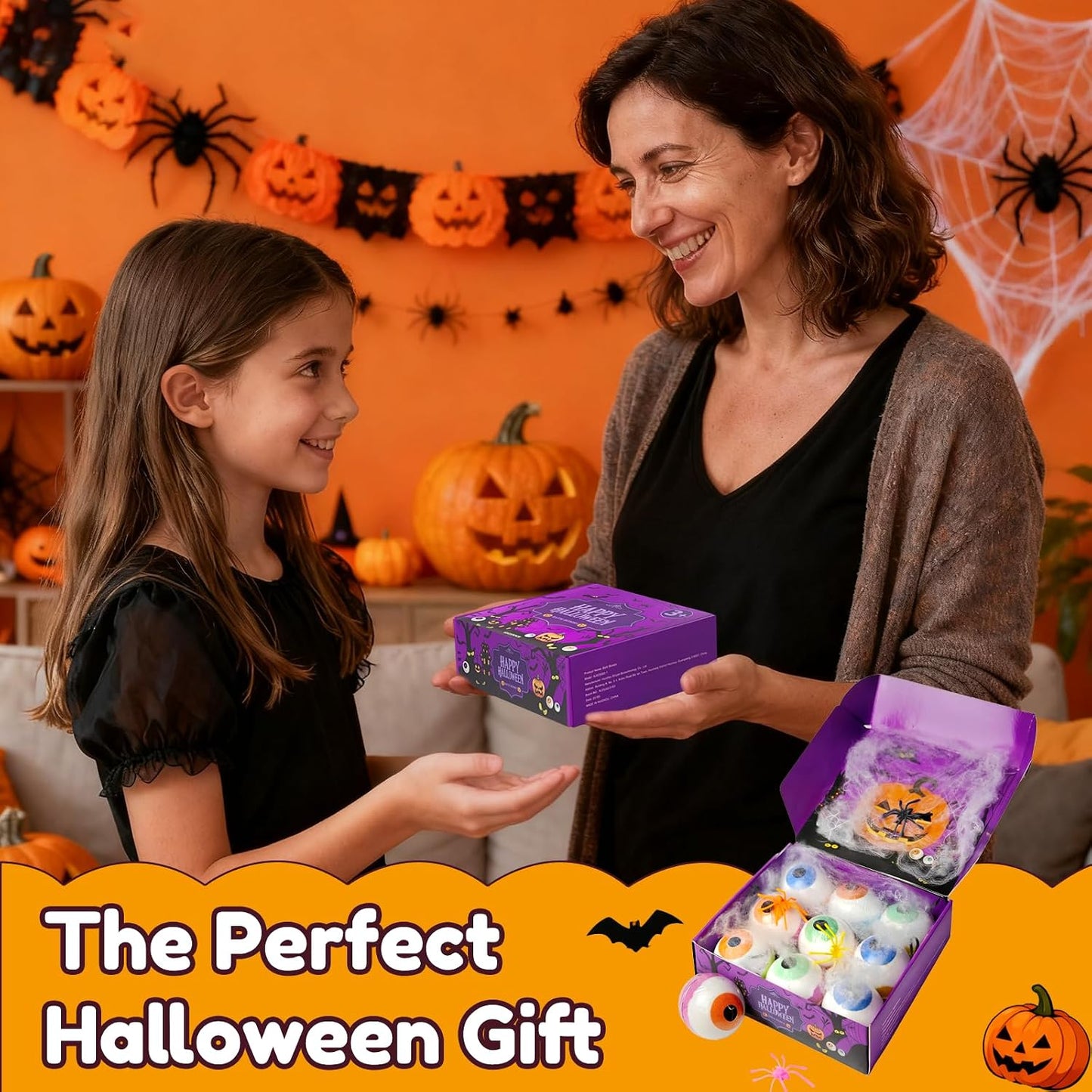 Halloween Bath Bombs for Kids Gifts: 9 Pcs Eyeball Bath Bomb with Toys Inside Surprise Spider Light up Bath Toy Spooky Basket Stuffers for Kid Boys Girls Ages 3+ Bubble Fall Shower Steamers Bathroom