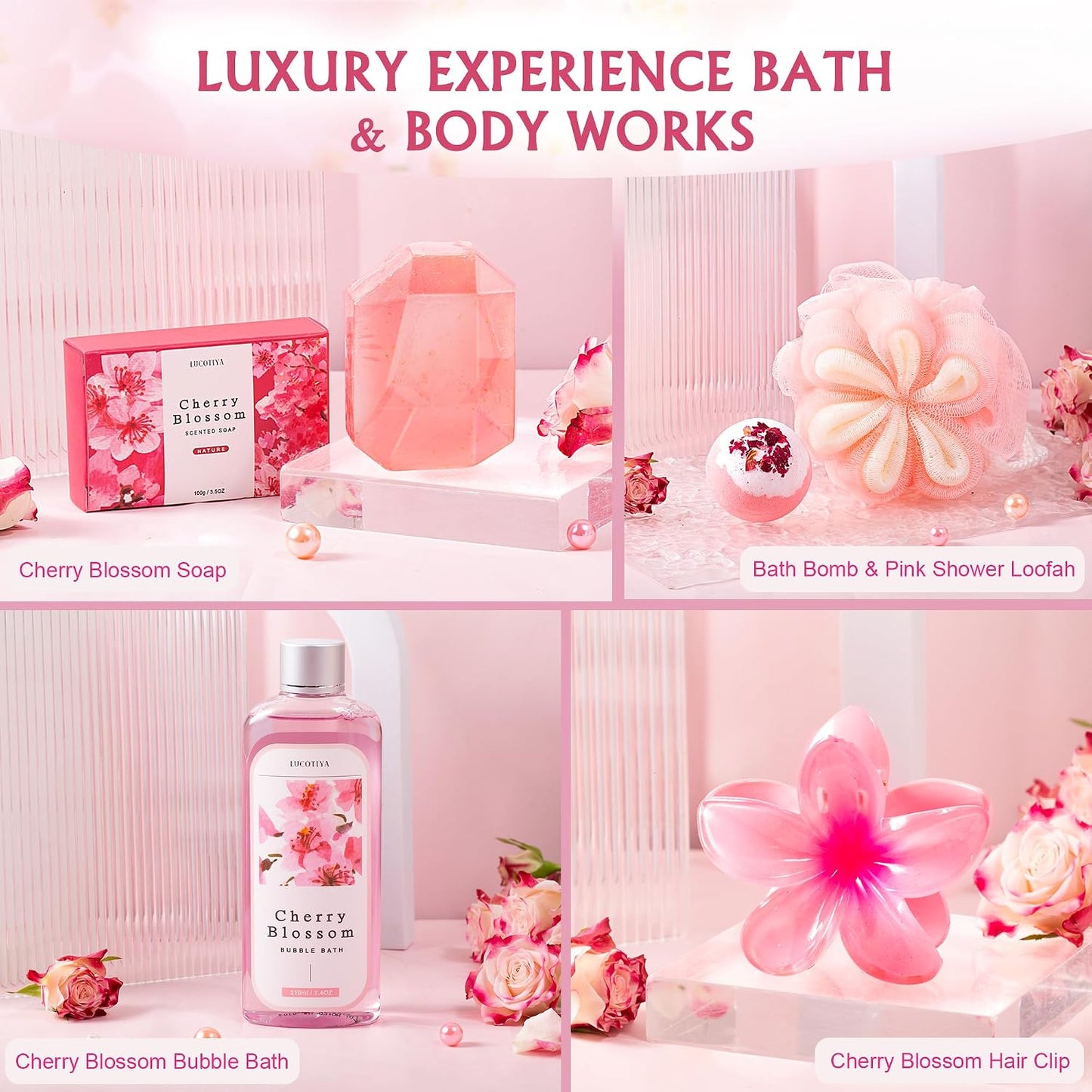 Gifts for Women Birthday Gifts, Spa Gifts Set- 10 Pcs Christmas Valentine's Mother's Day Gifts and Cherry Blossoms Self Care Package Gifts Women, Relaxing Gifts Basket