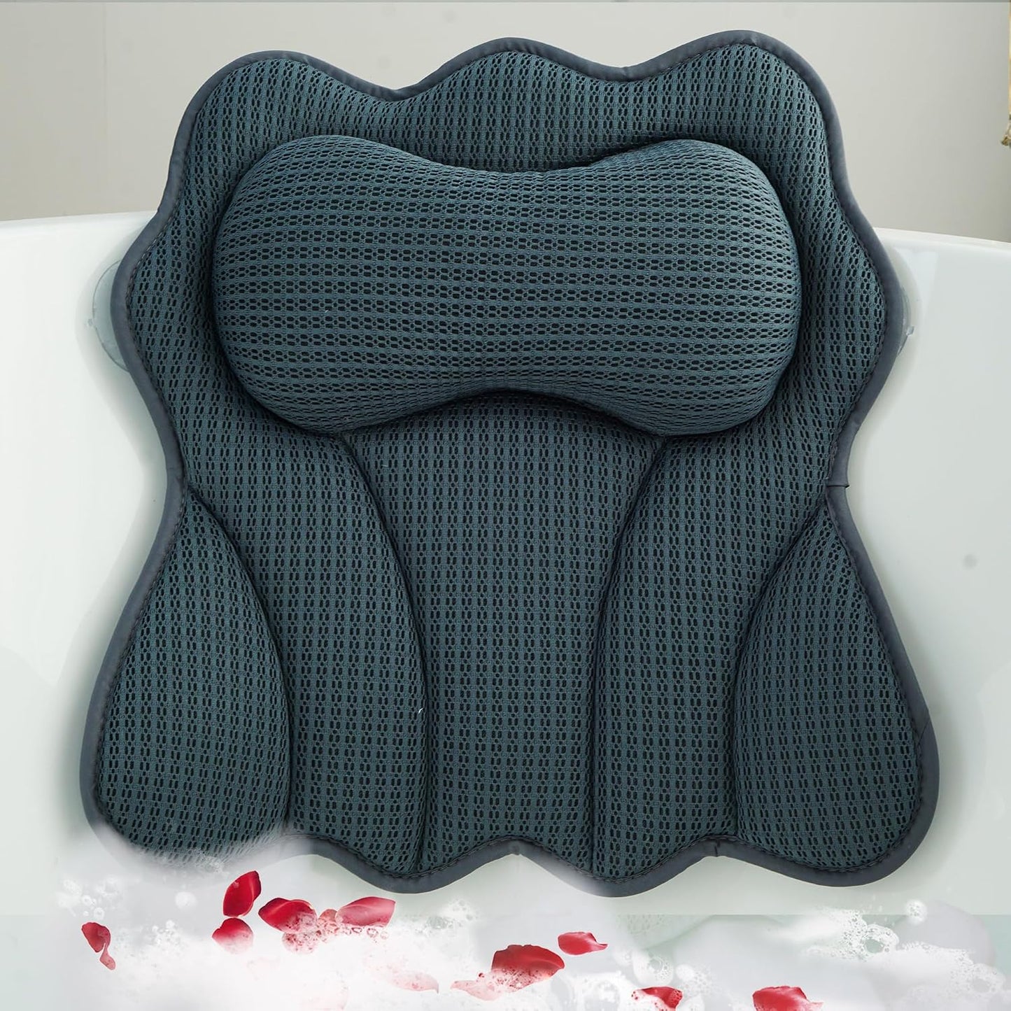 Bath Pillows for Tub – Luxury Bath Pillow & Bathtub Pillow with 6 Strong Suction Cups, Soft Cushion for Head and Neck Support, Relaxing Bath Accessories for Women (Gray)